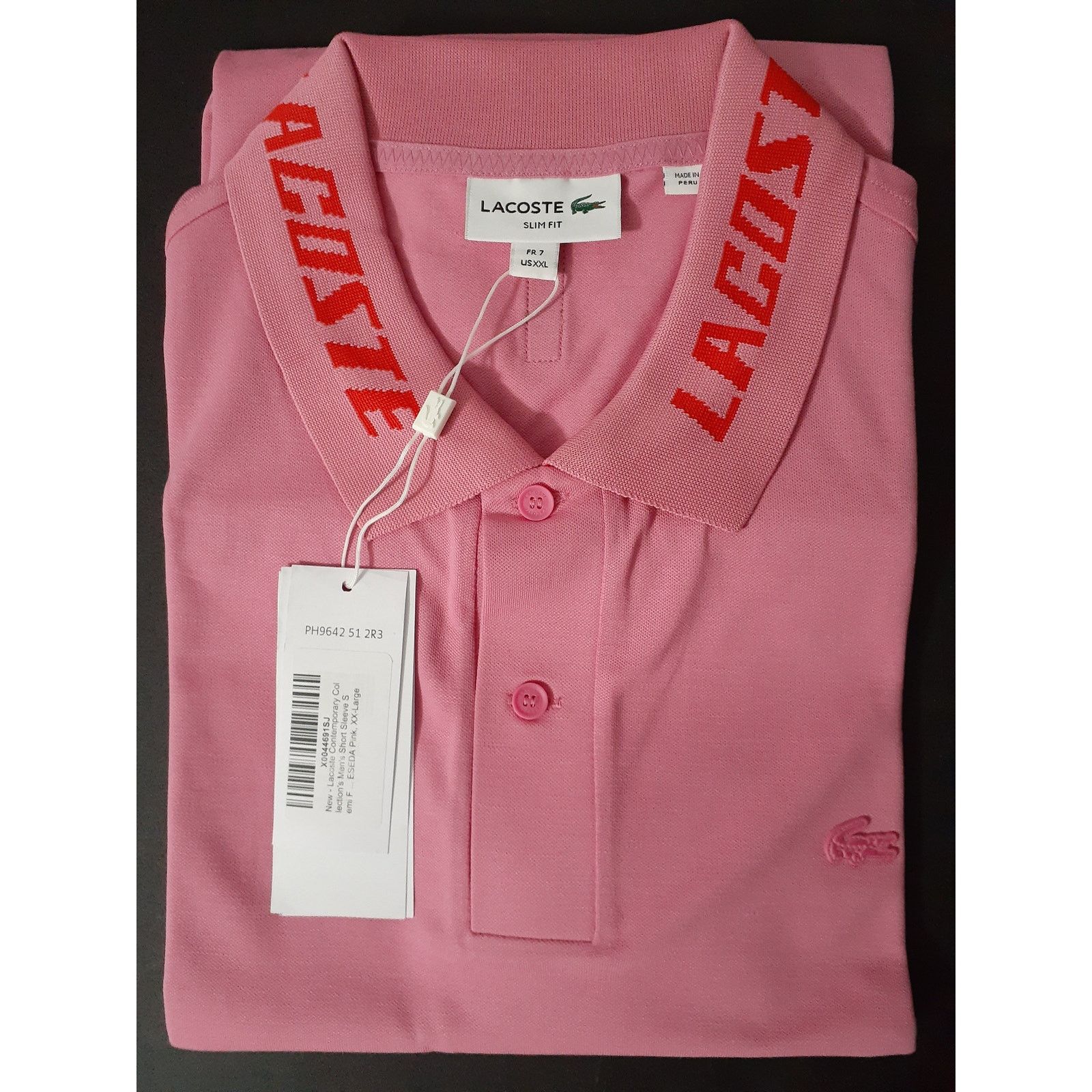 Lacoste Lacoste Mens Short Sleeve Branded Collar Polo Shirt Pink 2XL Size US XXL / EU 58 / 5 - 2 Thumbnail