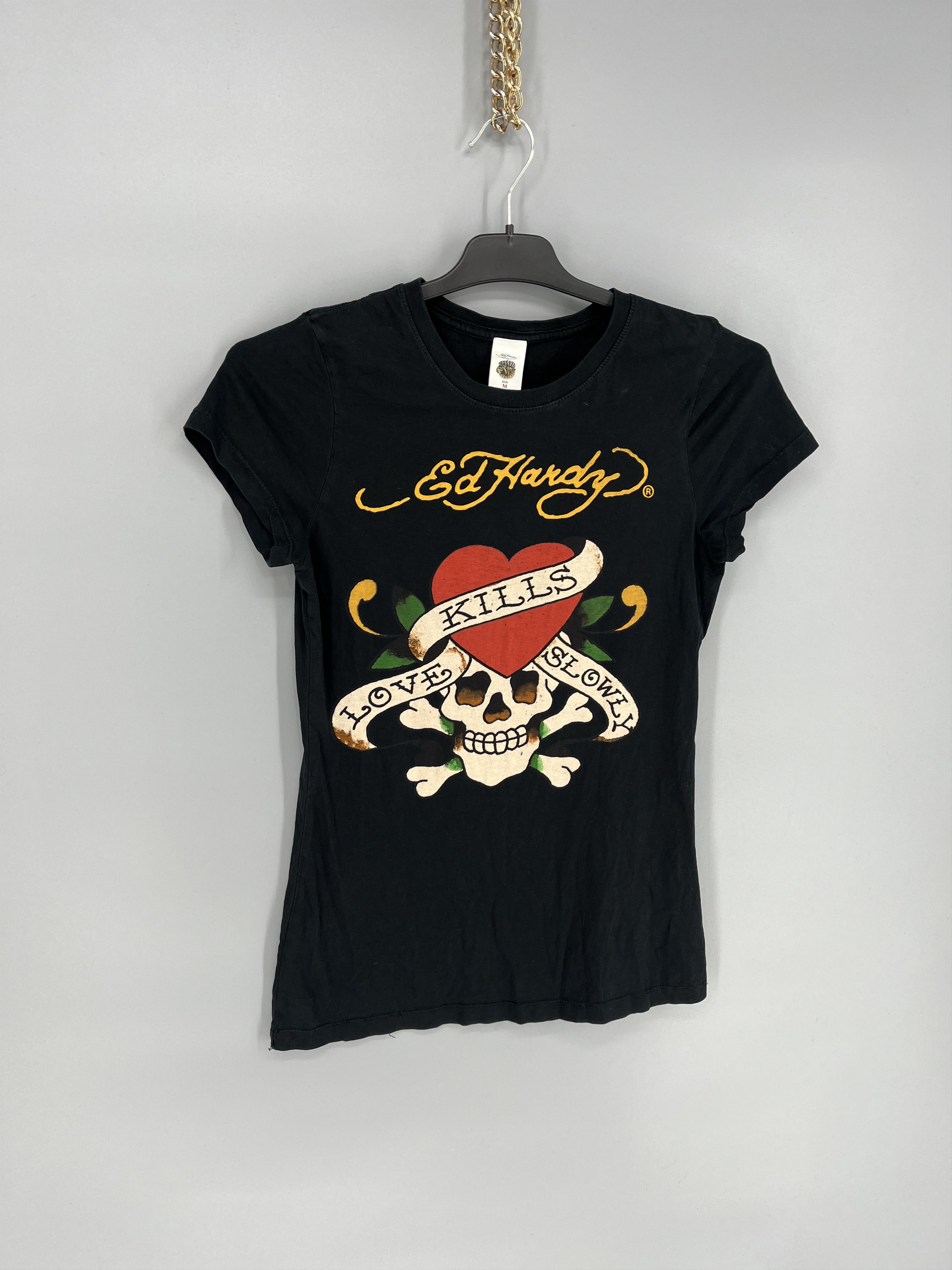 Ed Hardy Vintage Y2K Christian Audigier Women’s Rhinestones T-Shirt Size M / US 6-8 / IT 42-44 - 2 Thumbnail