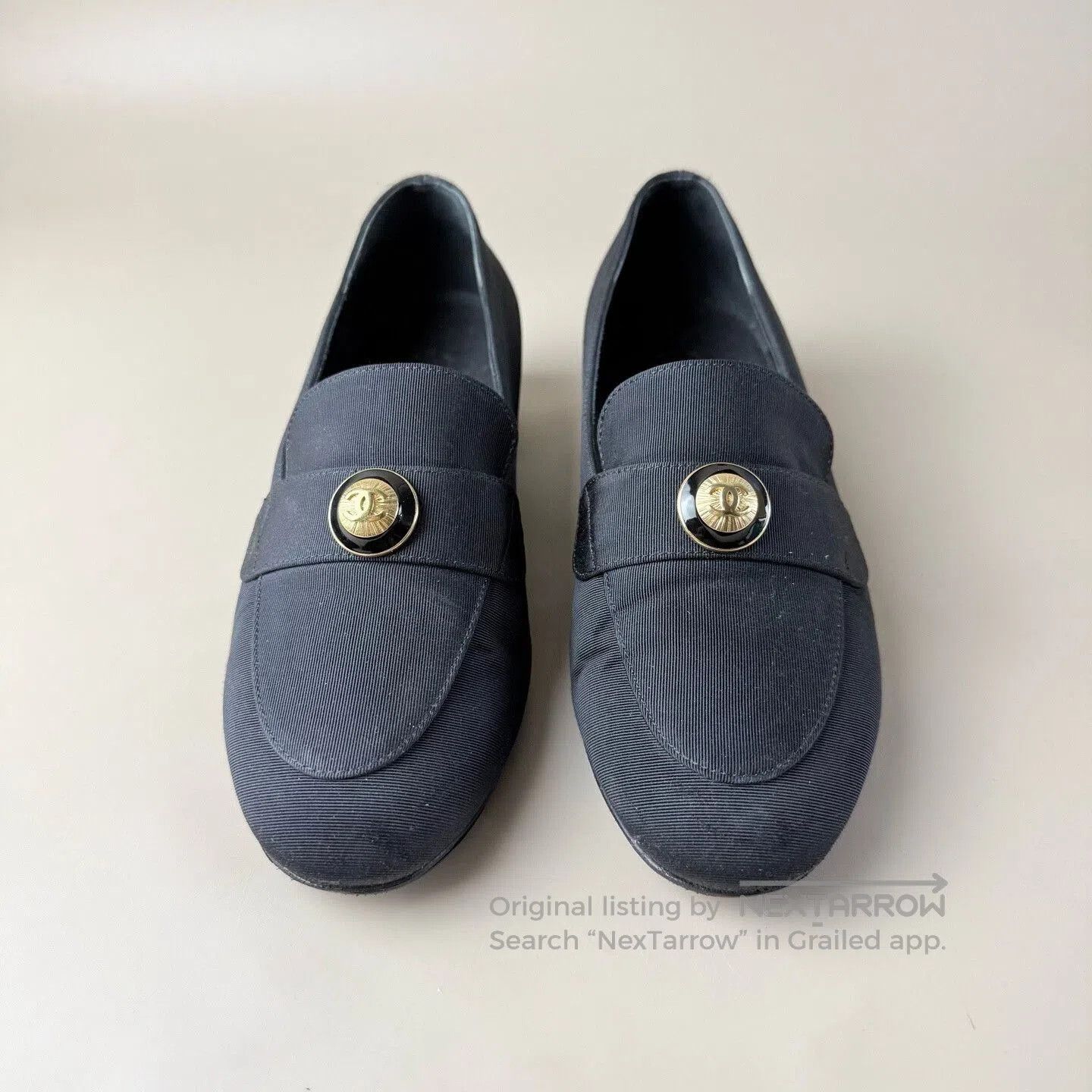 Chanel Chanel Dark Blue Gold Logo Loafers. Size US 4 / IT 34 - 1 Thumbnail