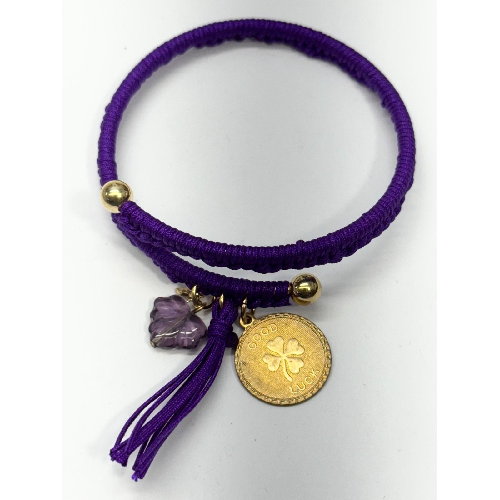 Vintage Vintage purple good luck clover glass leaf charm tassel brac Size ONE SIZE - 3 Thumbnail
