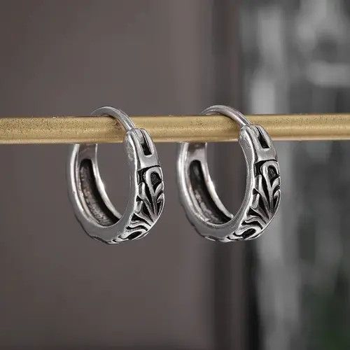 Designer × Sterling Silver Retro Hypoallergenic Hoop Earring (1pairs） Size ONE SIZE - 1 Thumbnail