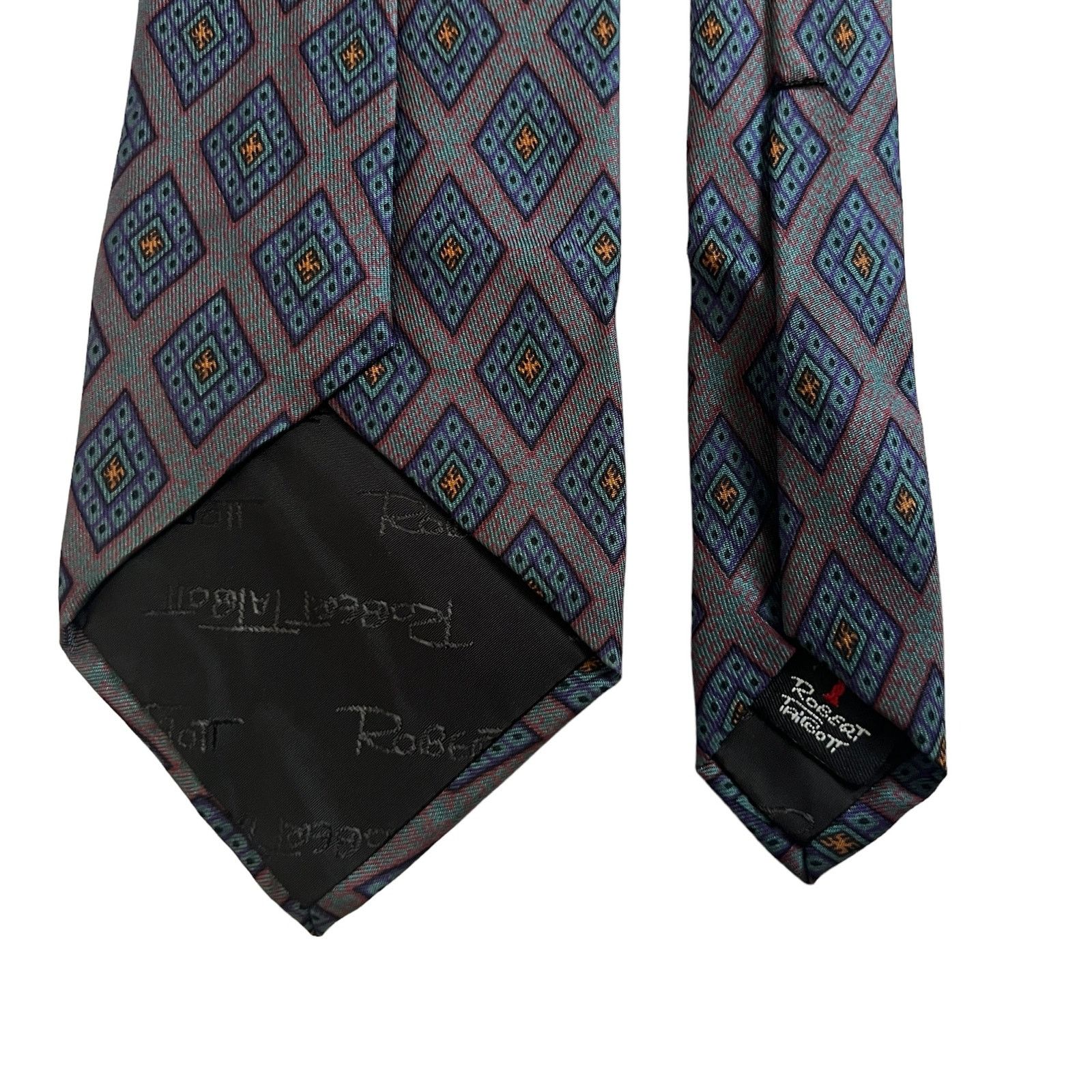 Robert Talbott Robert Talbott Gray Burgundy Blue Yellow Geometric Silk Tie Size ONE SIZE - 7 Thumbnail