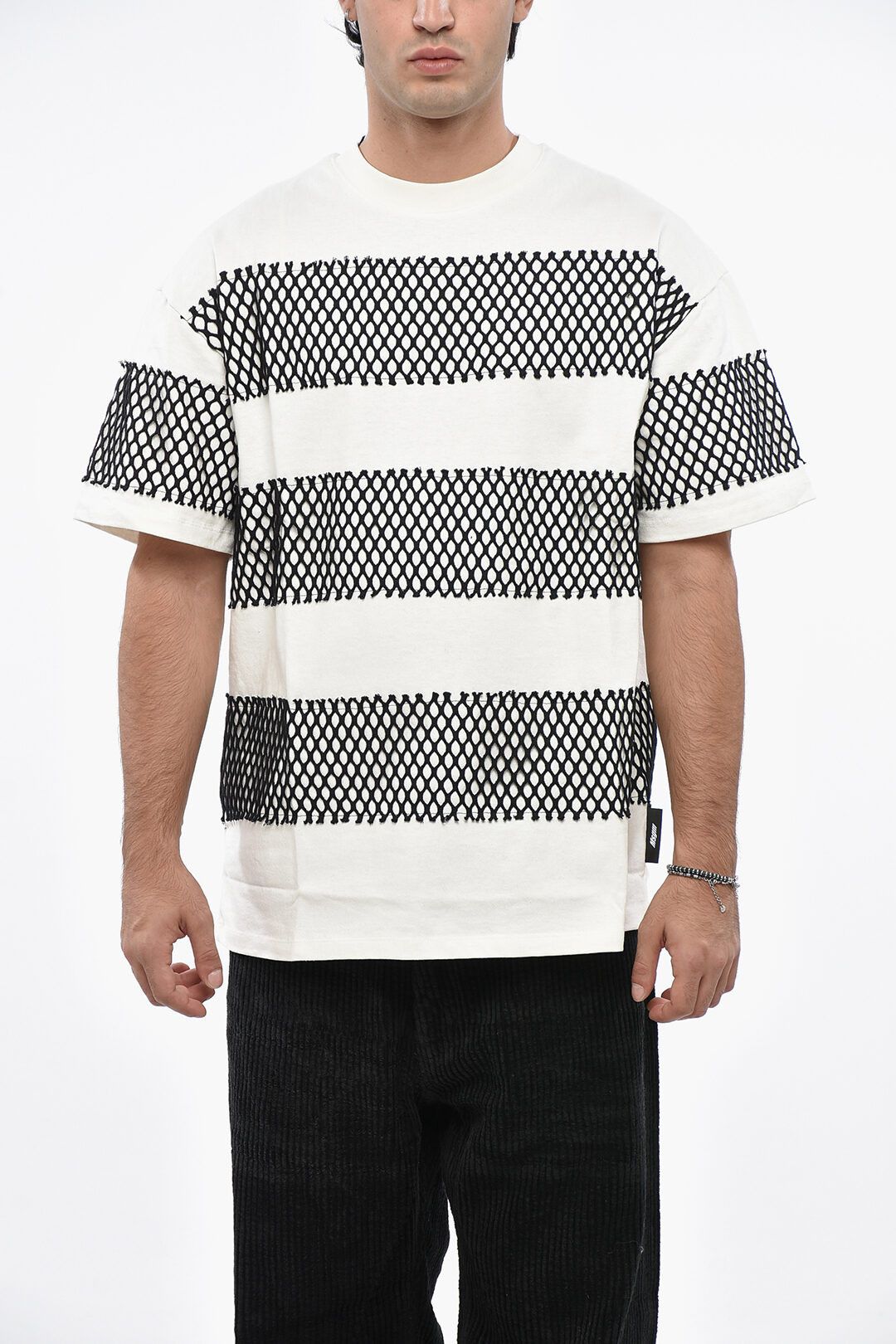 MSGM og1mm1125 Crewneck Cotton Jersey T-Shirt in White/Black Size US XS / EU 42 / 0 - 1 Thumbnail