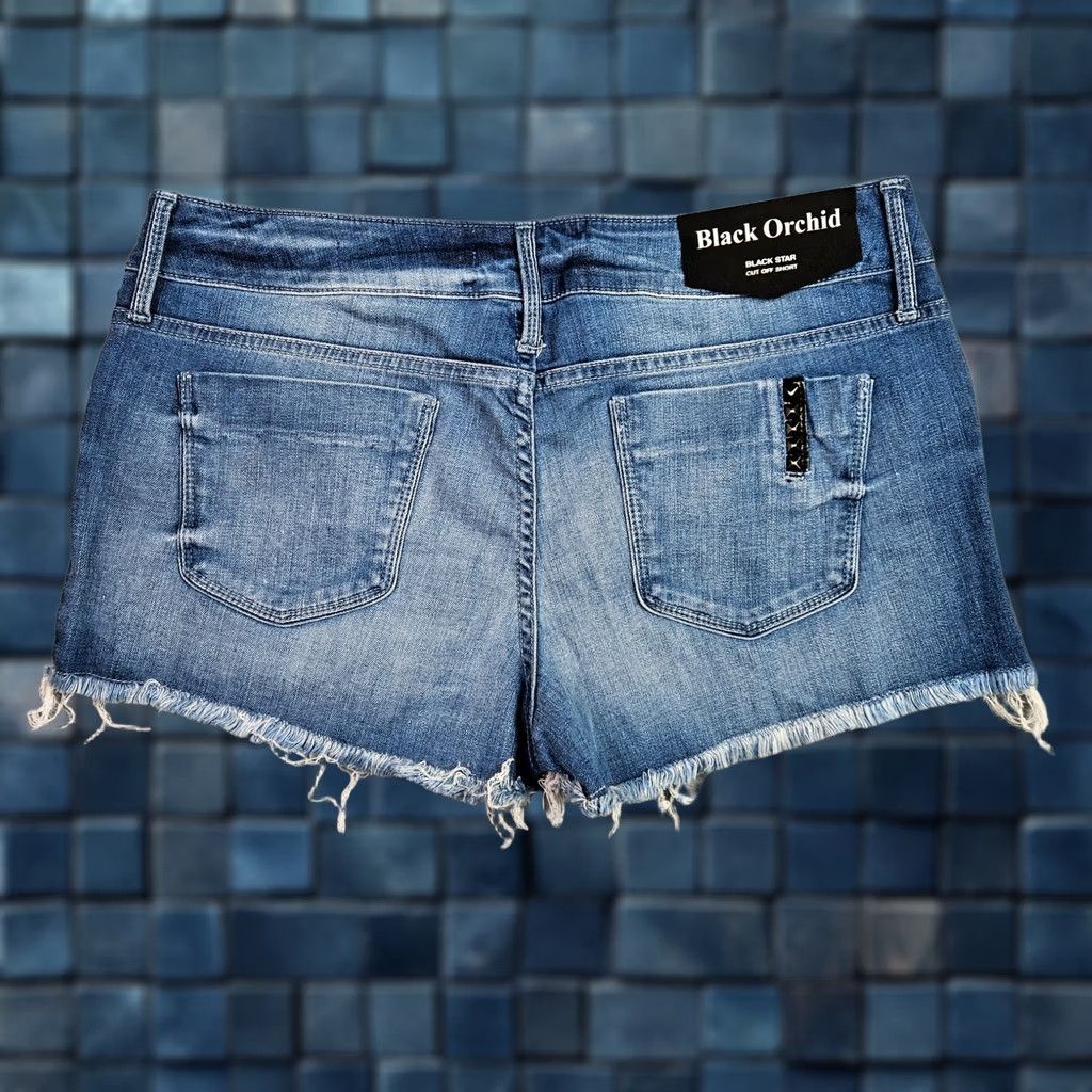 Denime Black Orchid Denim Shorts Women Mid Rise Distressed Frayed Hem Blue NWT Sz 31 Size 24" / US 00 / IT 34 - 1 Thumbnail