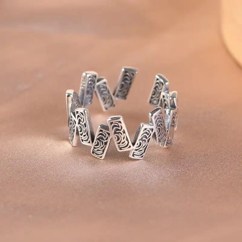 Jewelry 925 Sterling Silver Square Rune Adjustable Rings Size ONE SIZE - 1 Thumbnail