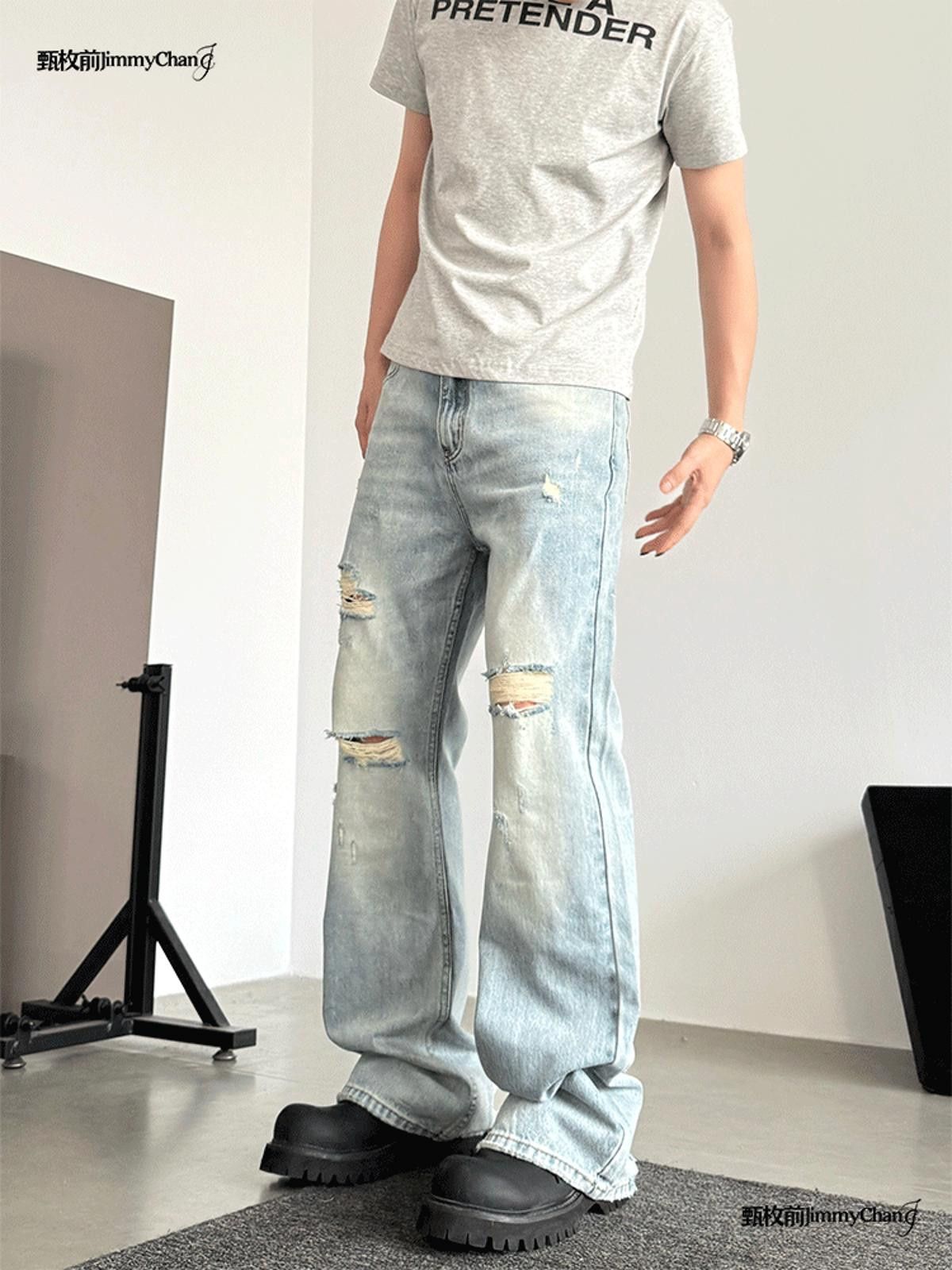 Vintage Light Blue Ripped Micro Flare Jeans Size US 30 / EU 46 - 5 Thumbnail