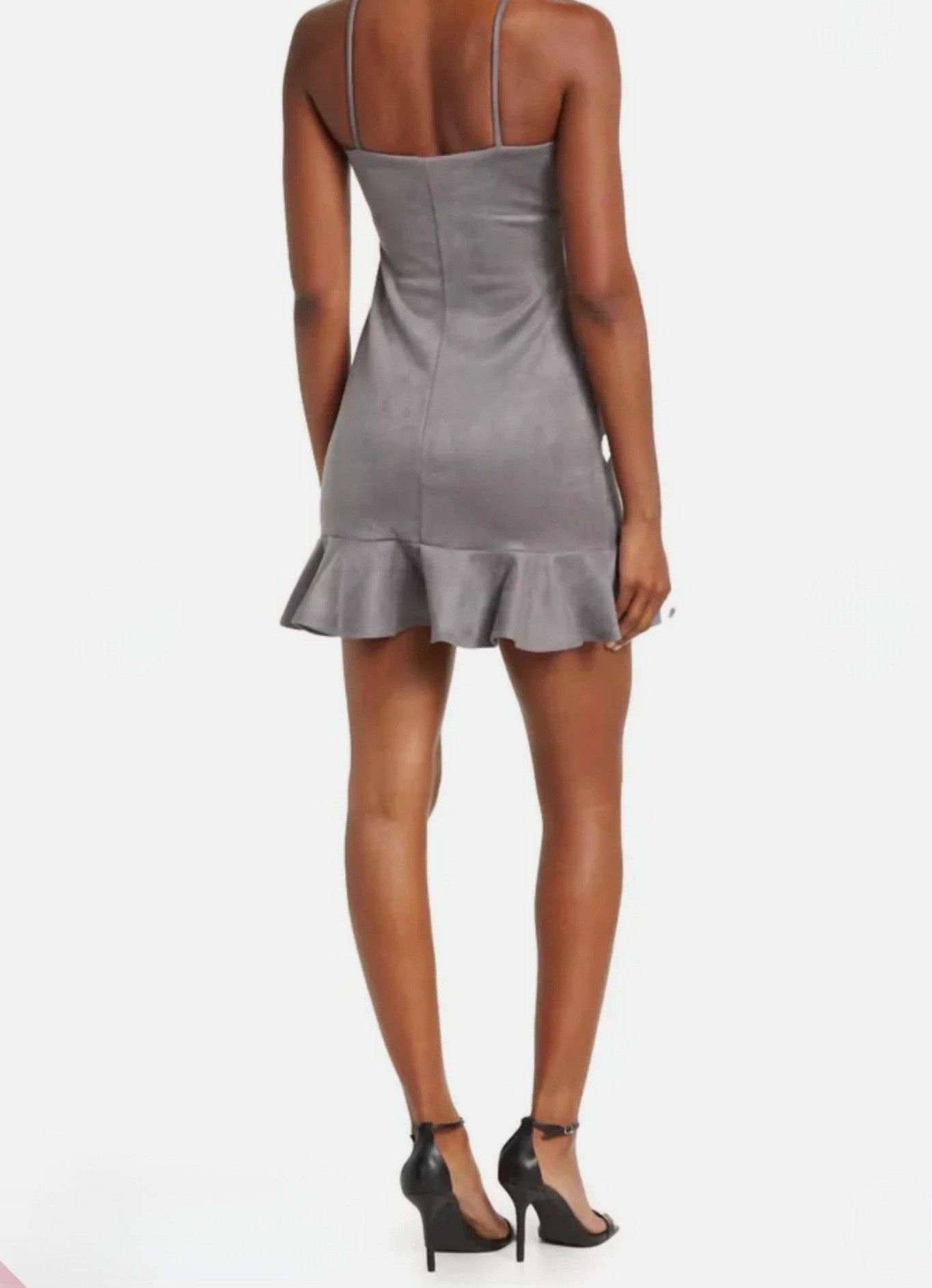 Susana Monaco Susana Monaco String Silver Faux Suede Ruffled Mini Dress Size XL / US 12-14 / IT 48-50 - 9 Thumbnail