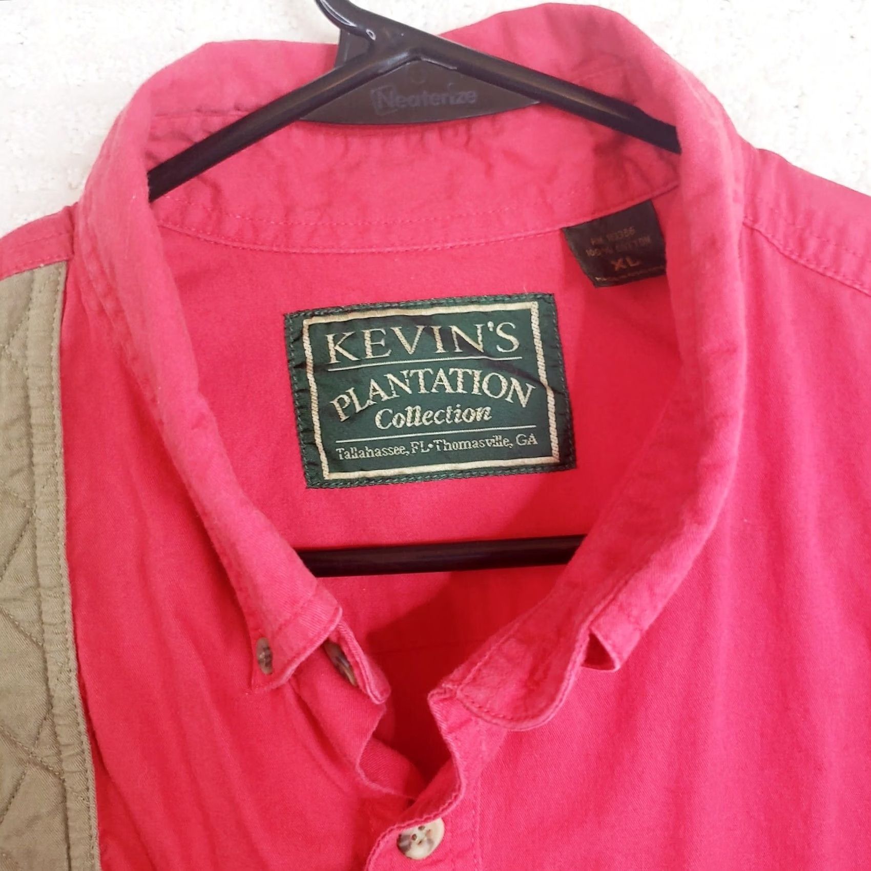 Vintage Kevins Plantation Collection Mens XL Red Tan Button Down Long Sleeve Shirt Shoulder Pad Size US XL / EU 56 / 4 - 5 Thumbnail