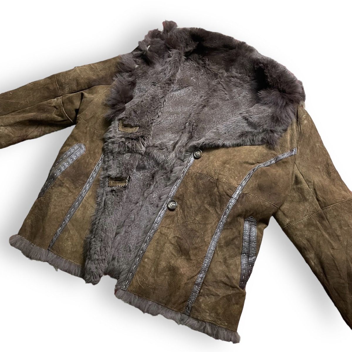 If Six Was Nine VINTAGE SPANISH RABBIT SHEEP LEATHER BLUE FOX FUR JACKET Size M / US 6-8 / IT 42-44 - 5 Thumbnail