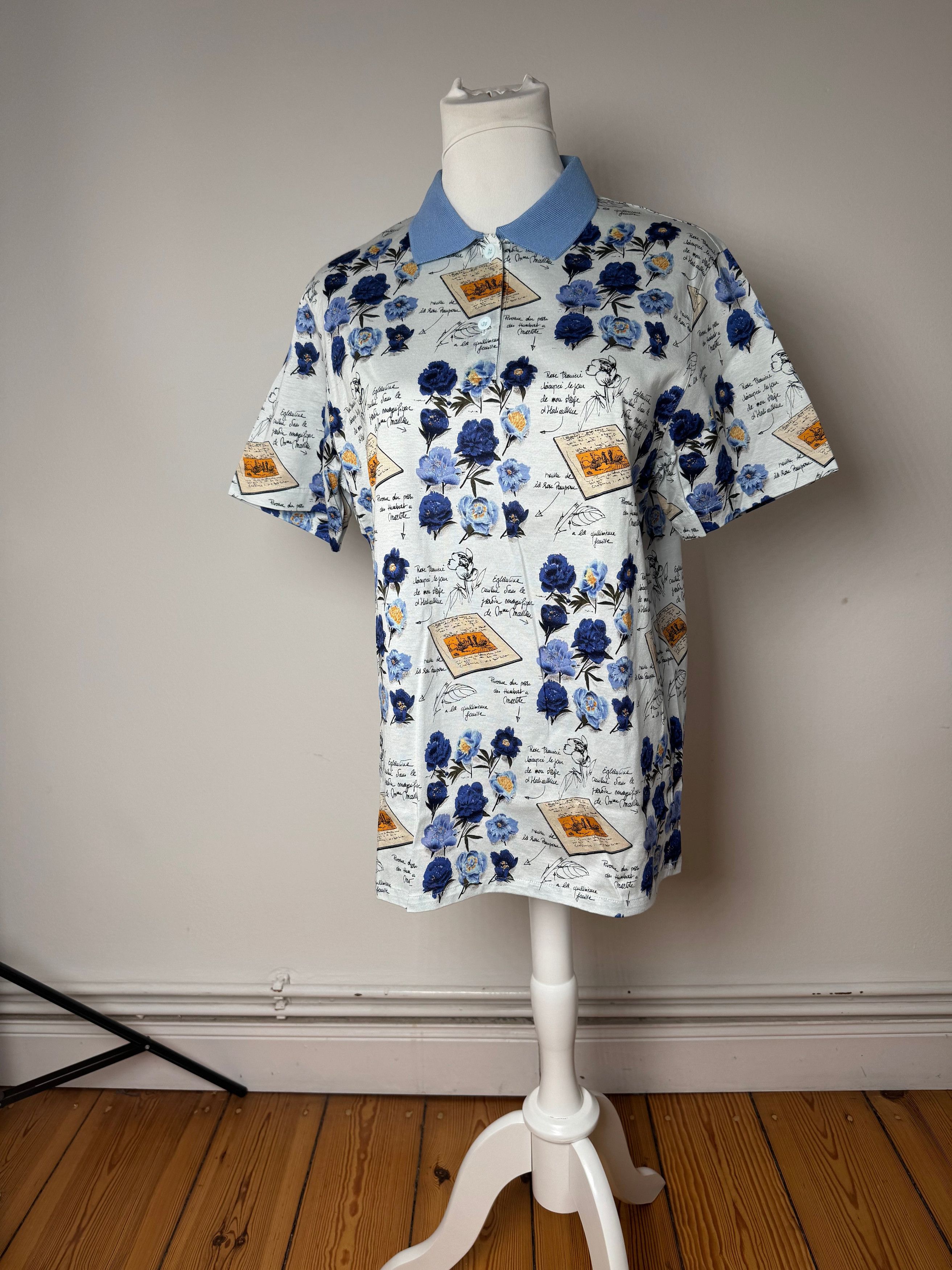 Dior Vintage Cotton Polo Shirt Floral Blue White L Size L / US 10 / IT 46 - 1 Thumbnail