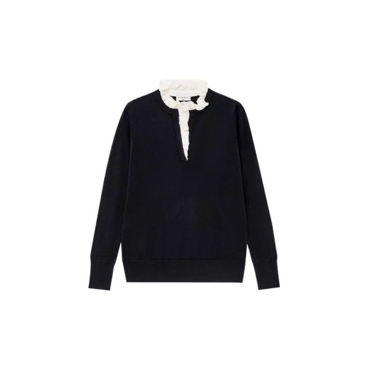 Sandro Sandro FW22 Contrast Ruffle Knit Sweater 0079 Size S / US 4 / IT 40 - 1 Thumbnail