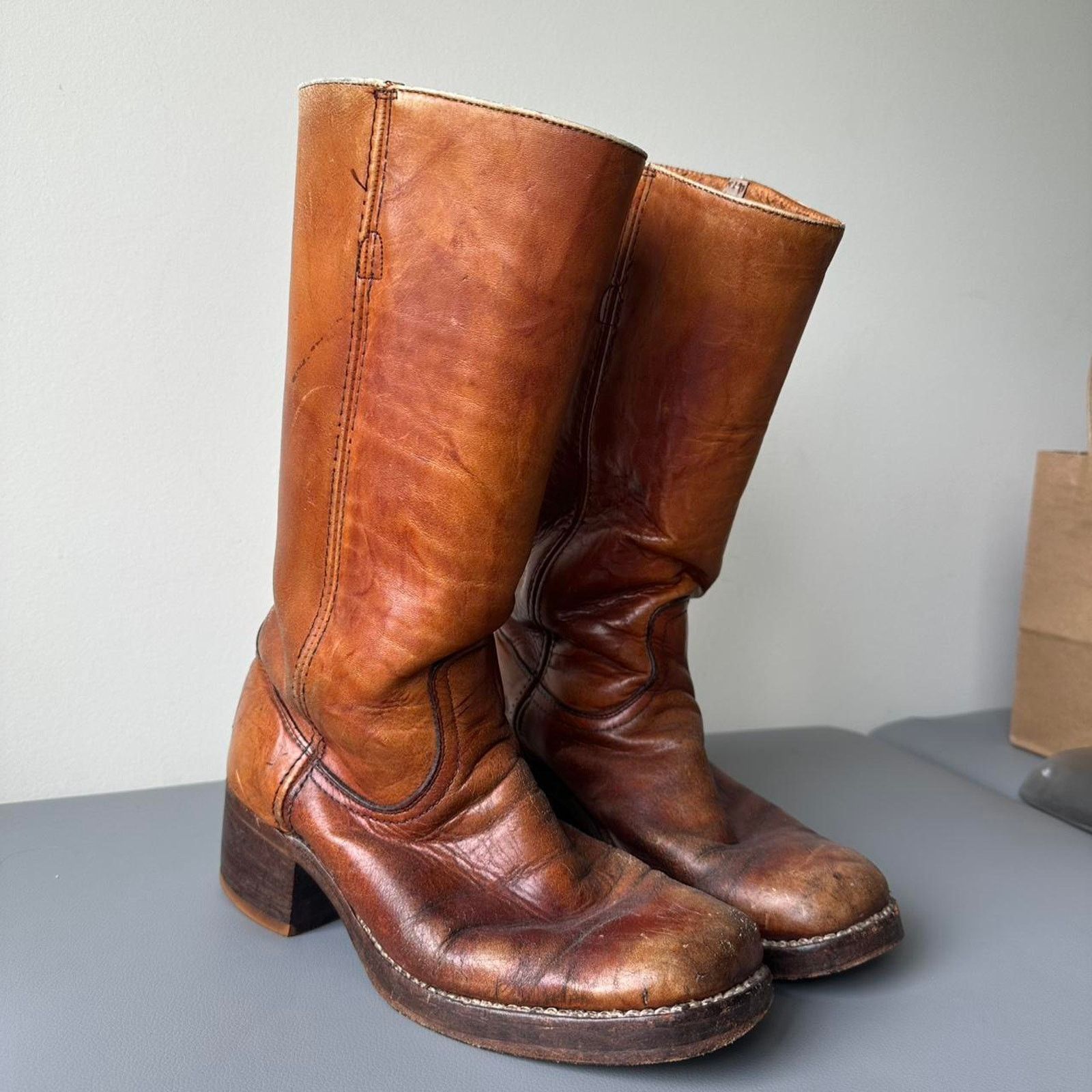 Vintage 60s 70s Frye Brown Mahogany Leather Campus Heel Boot