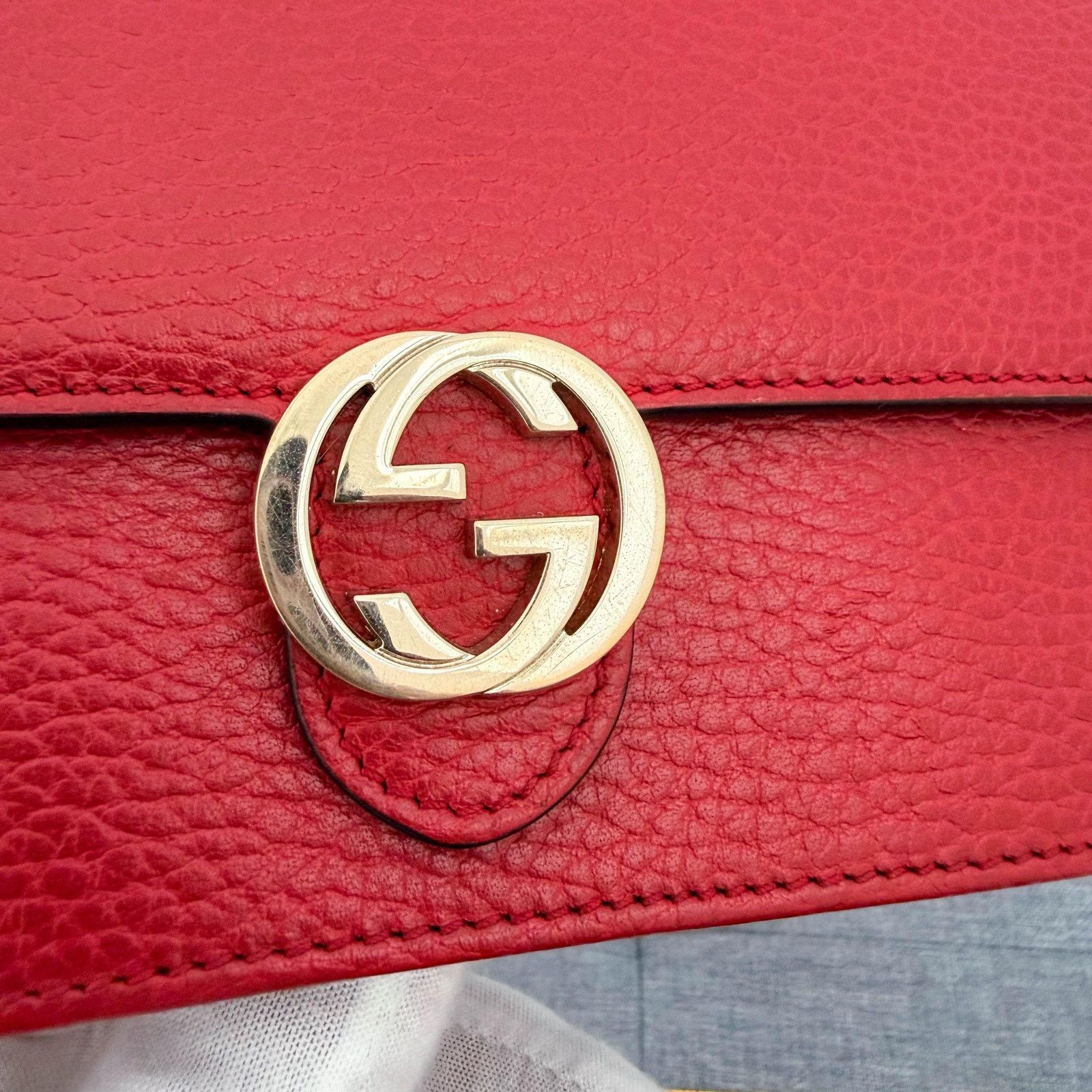 Gucci Gucci Red Leather Interlocking G Chain Bag Size ONE SIZE - 6 Thumbnail