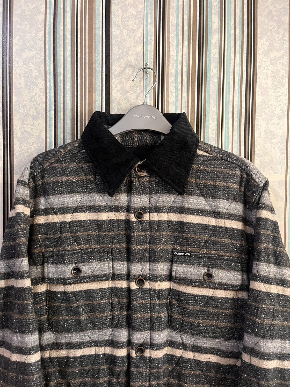 Quiksilver quilted multicolor corduroy fleece heavy down #D1 Size US L / EU 52-54 / 3 - 5 Thumbnail