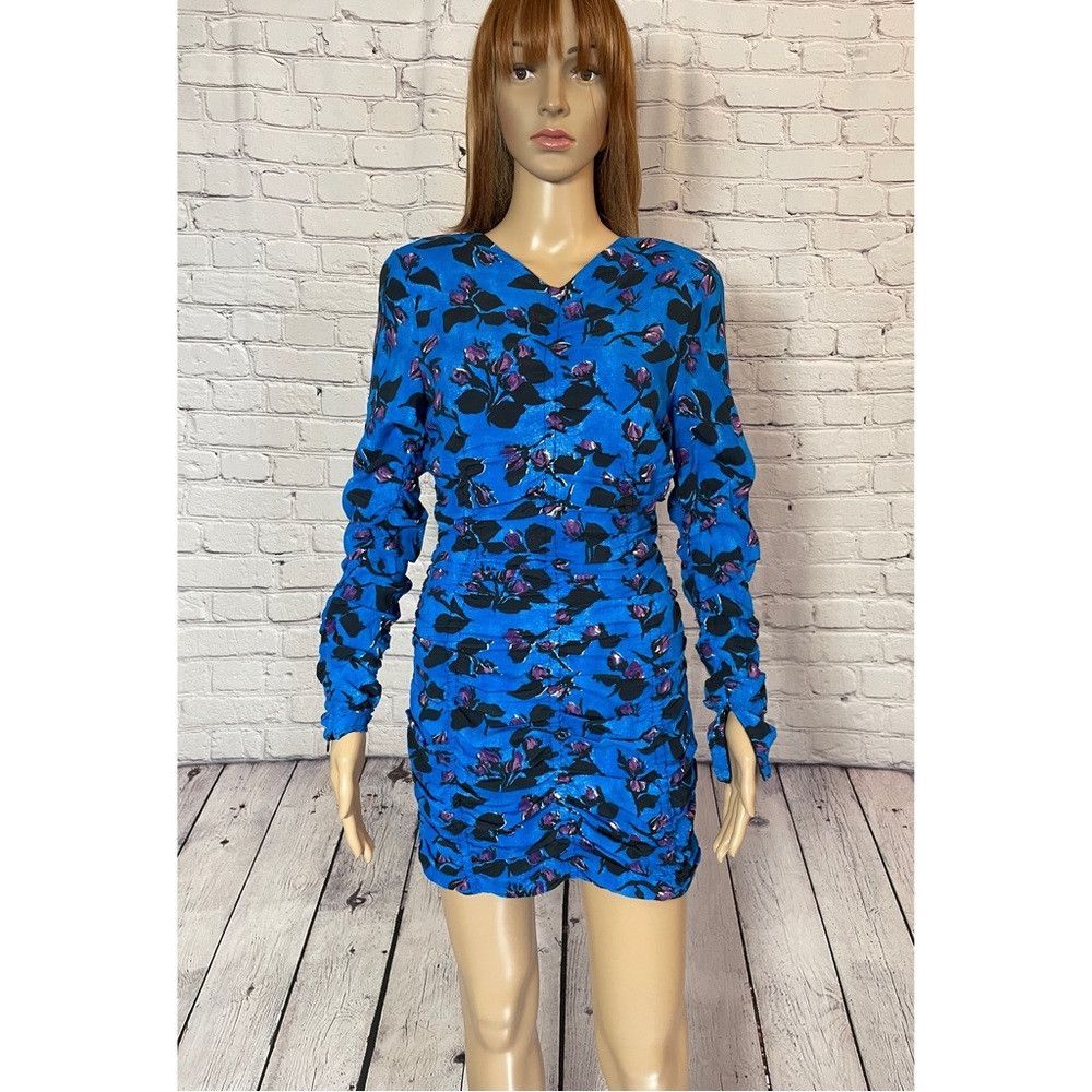 Zara NWT New Zara Blue Floral Long Sleeve Draped Mini Dress Size Size S / US 4 / IT 40 - 2 Thumbnail