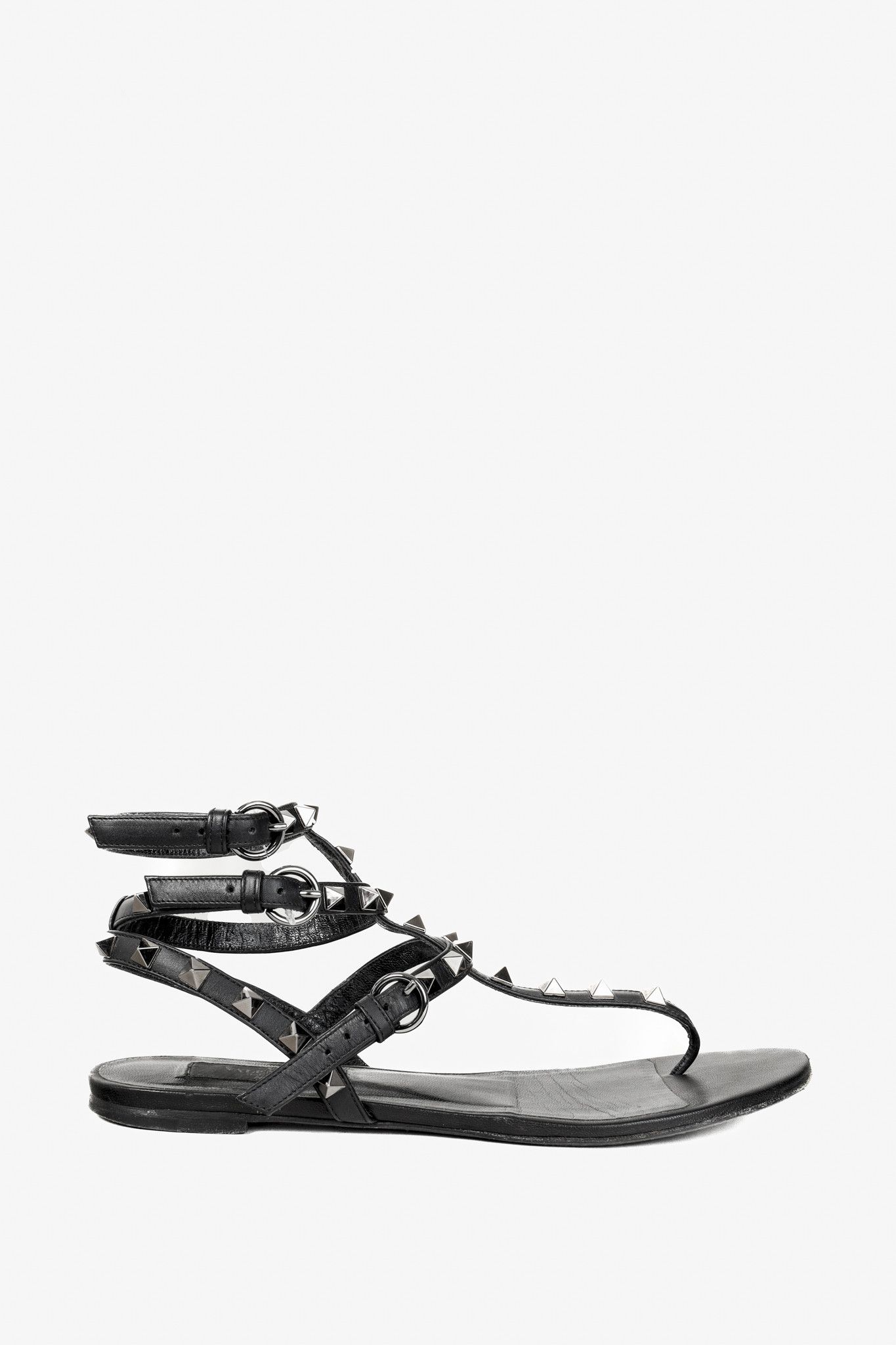 Valentino Valentino Garavani Flat Black Rockstud Gladiator Sandal Size US 7 / IT 37 - 1 Thumbnail