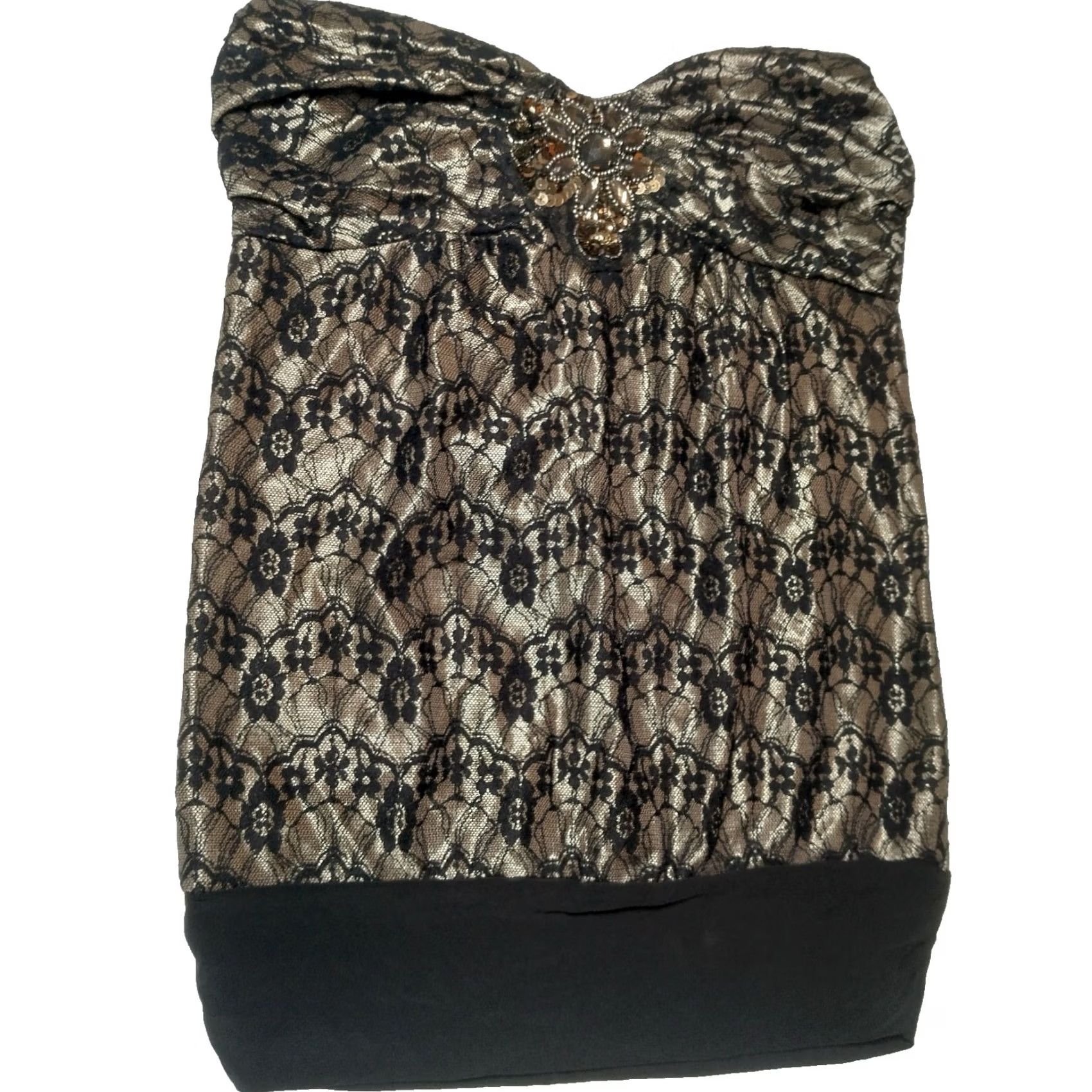 Vintage VINTAGE Daytrip Tube Top Shirt M Strapless Beaded Sequin Floral Lace NOS Black Women Size M / US 6-8 / IT 42-44 - 2 Thumbnail
