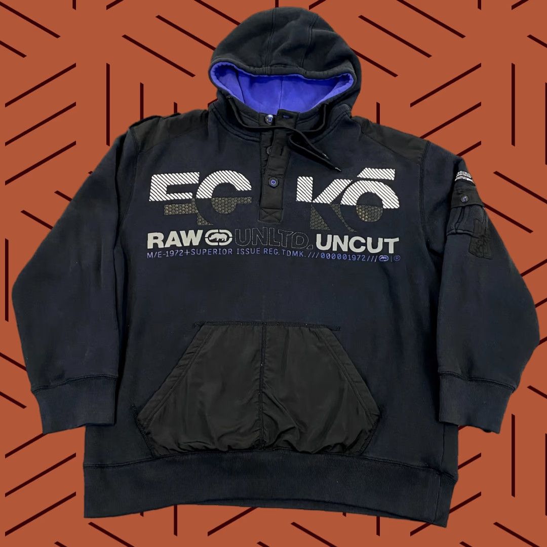 Ecko Unltd. ECKO UNLTD Jacket Mens 2XL Black Fleece 1/4 Button Up Hoodie Skater Grunge Y2K Size US XXL / EU 58 / 5 - 1 Thumbnail