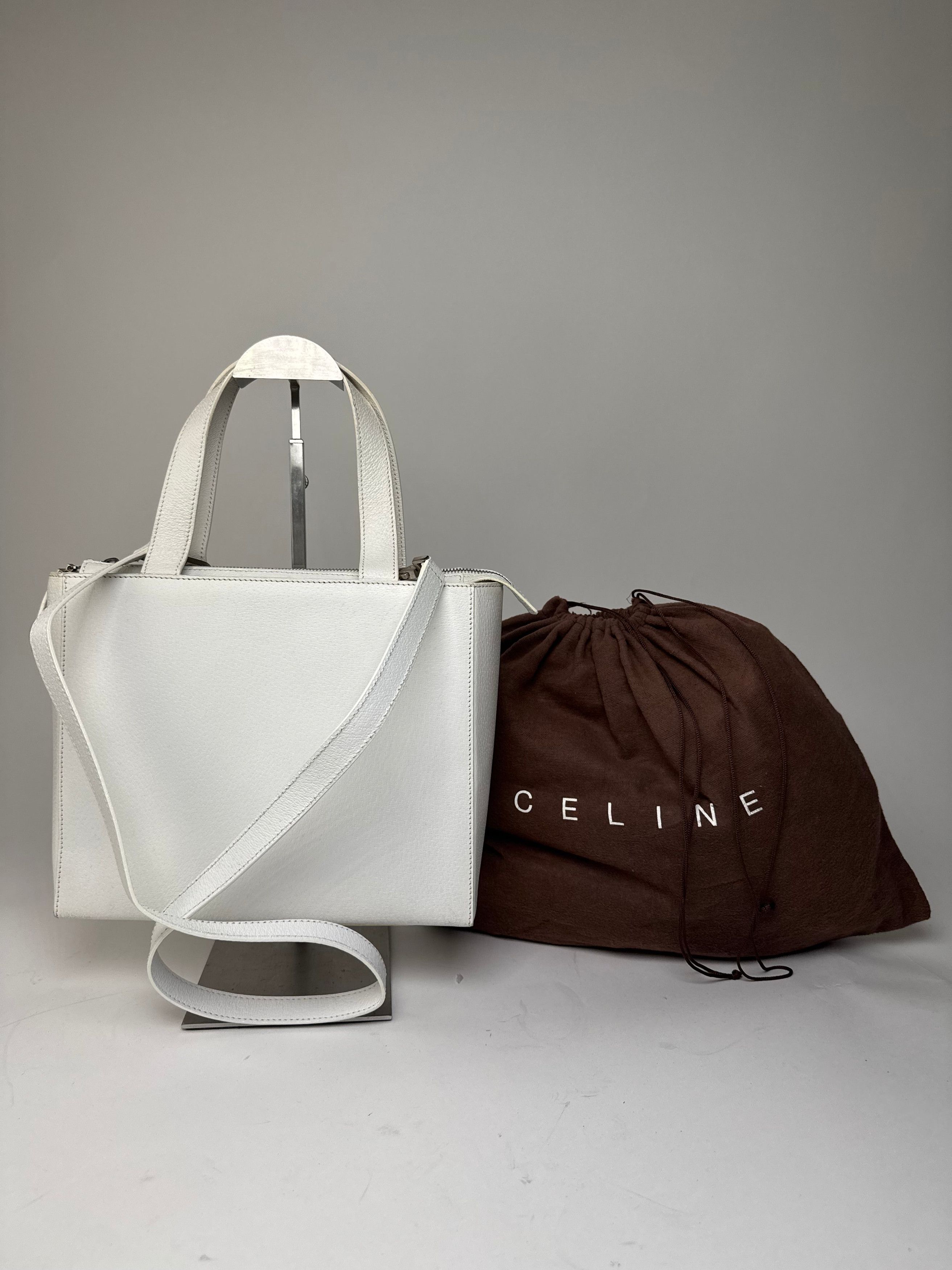 Celine Vintage Paris 2Way Leather Handbag White Size ONE SIZE - 1 Thumbnail