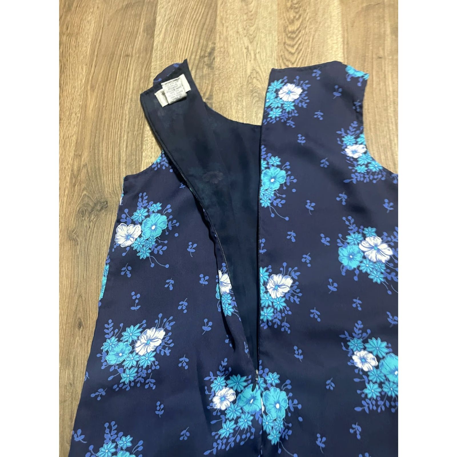 Vintage Outfit JPR Dress Womens Petite Small Navy Blue Floral Shift Sleeveless Size S / US 4 / IT 40 - 3 Thumbnail