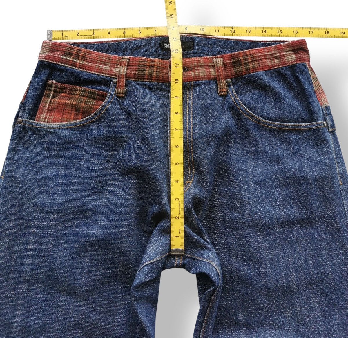 Kapital Concave Attempt Patchwork Jeans – Red Plaid Pocket Y2K Denim Size US 33 - 12 Thumbnail