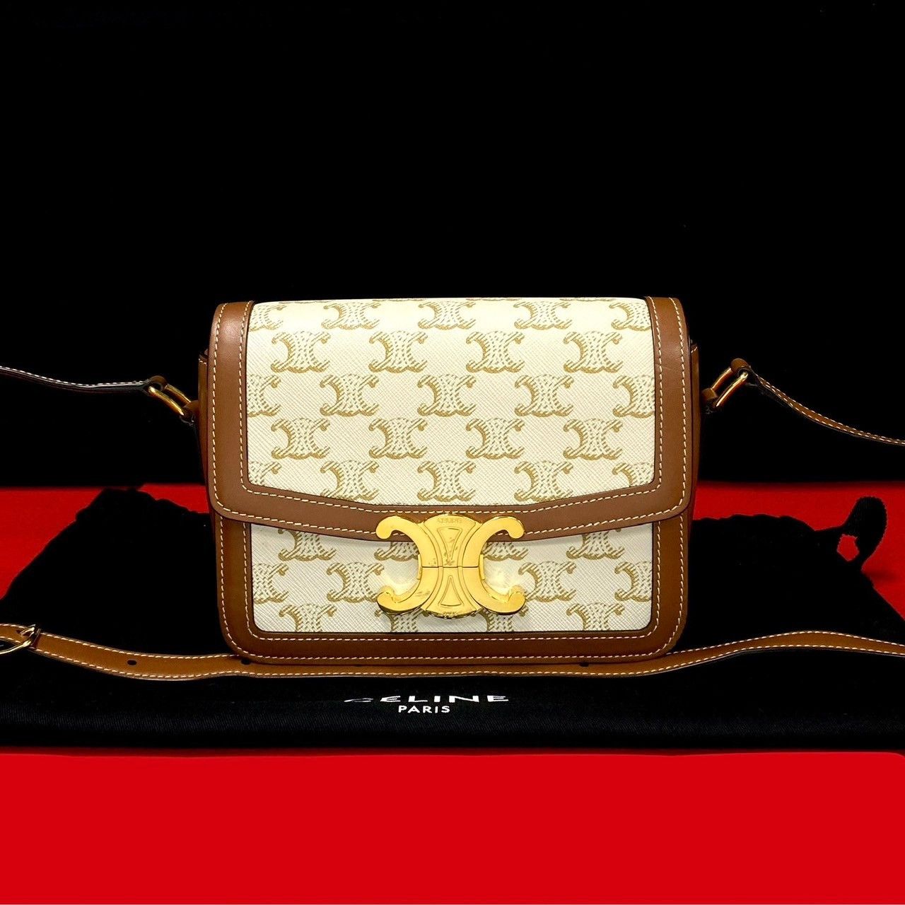 Celine Celine Teen Triomphe Leather Shoulder Bag Leather Shoulder Bag in White, Women's