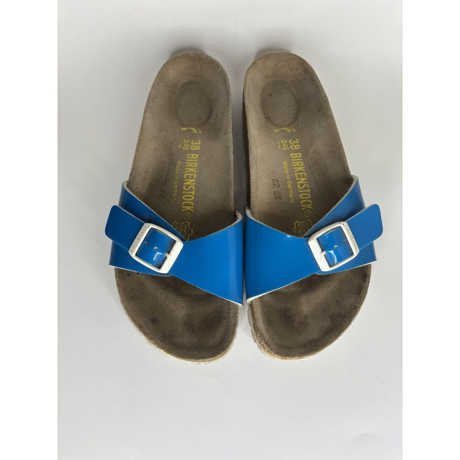 Birkenstock Birkenstock Madrid Blue Patent Leather Slides Sandals Women Size US 7 / IT 37 - 2 Thumbnail