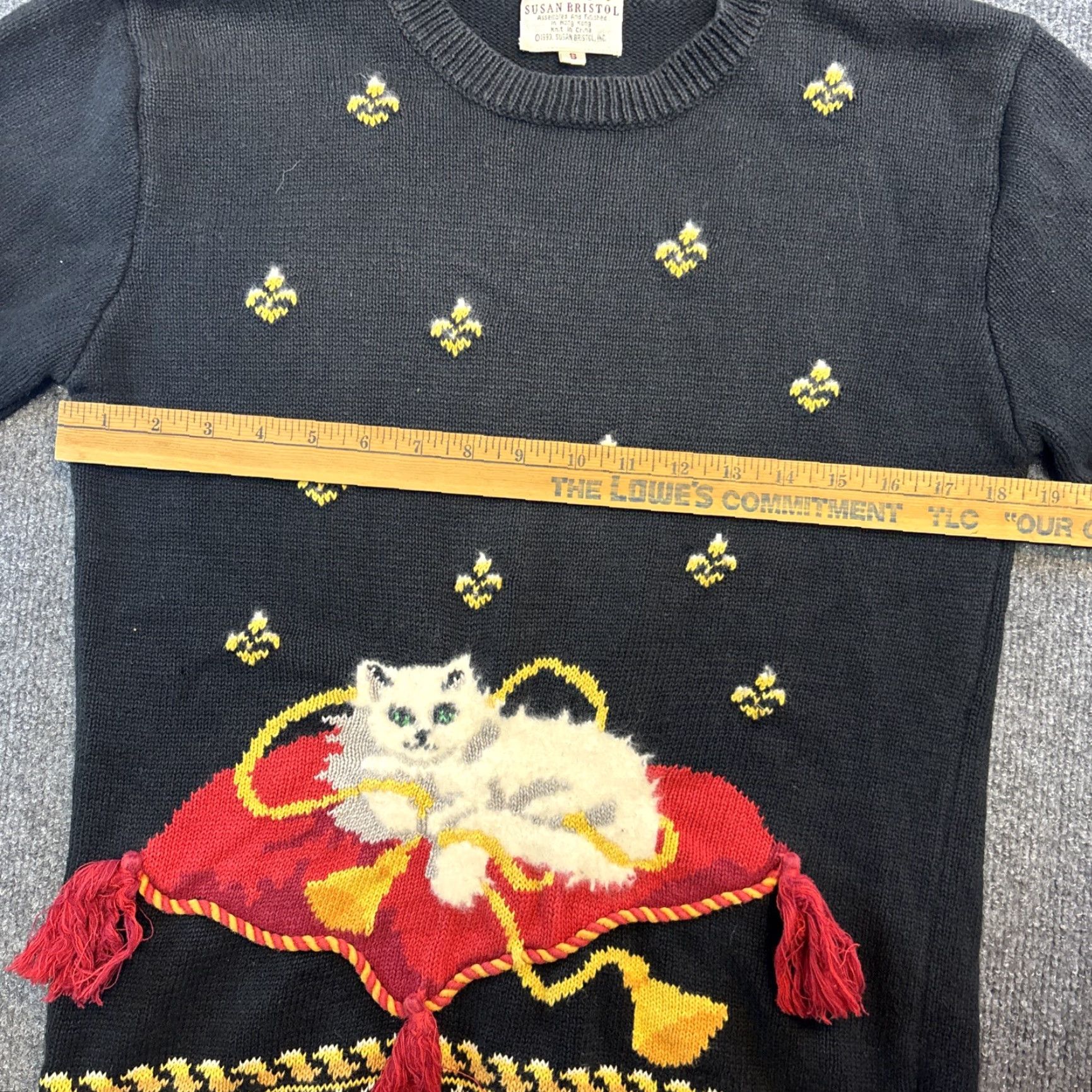 Vintage VINTAGE Susan Bristol Sweater Cat Tassel Design Fringe Small Blue Crew Neck Women Pullover 1993 Granny Style Size S / US 4 / IT 40 - 4 Thumbnail