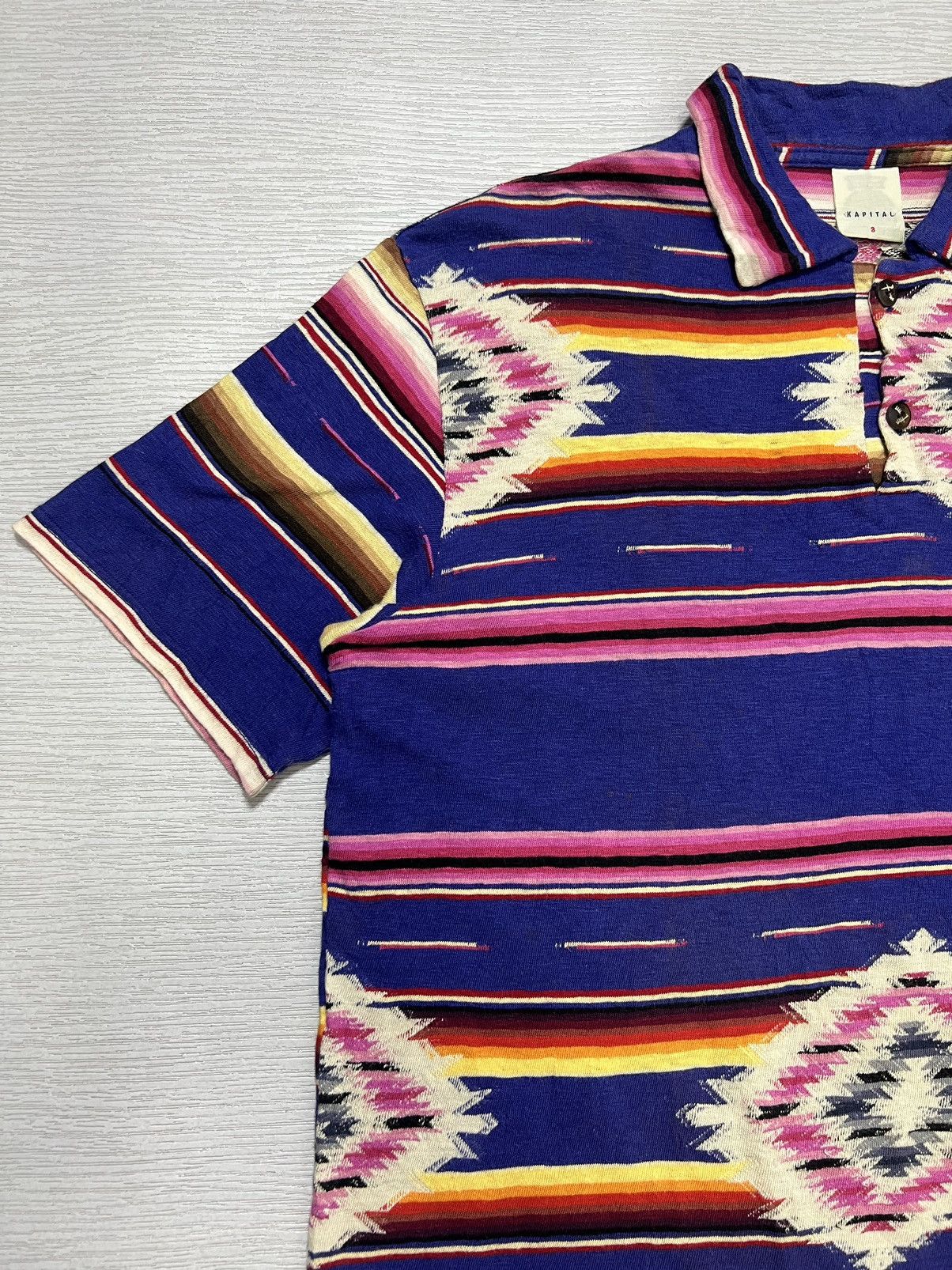 Kapital Kapital - Striped Aztec Polo Shirt Size US L / EU 52-54 / 3 - 4 Thumbnail