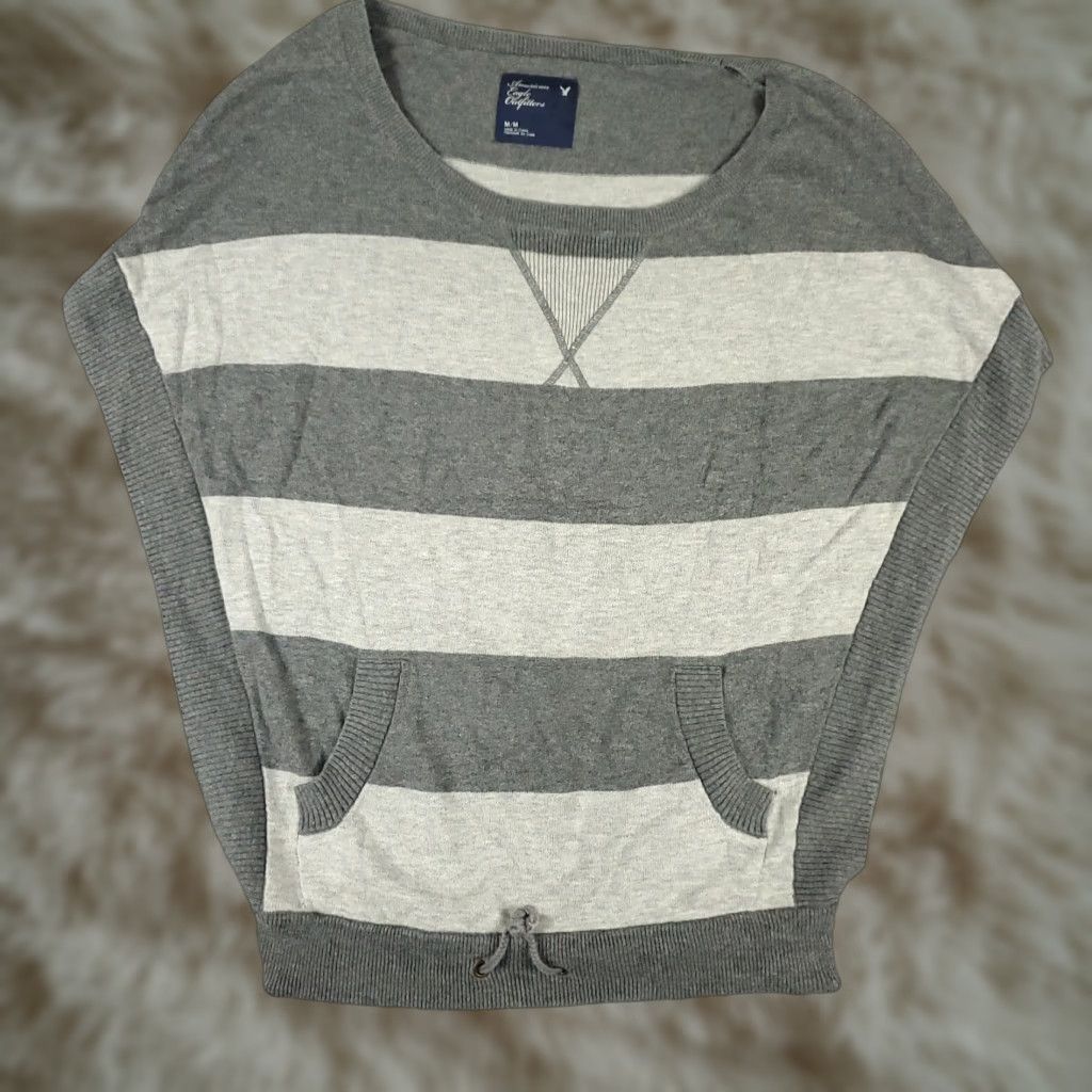 American Eagle Outfitters VINTAGE American Eagle Womens Sweater Pullover M Gray Striped Knit Casual Fall Winter Size M / US 6-8 / IT 42-44 - 1 Thumbnail