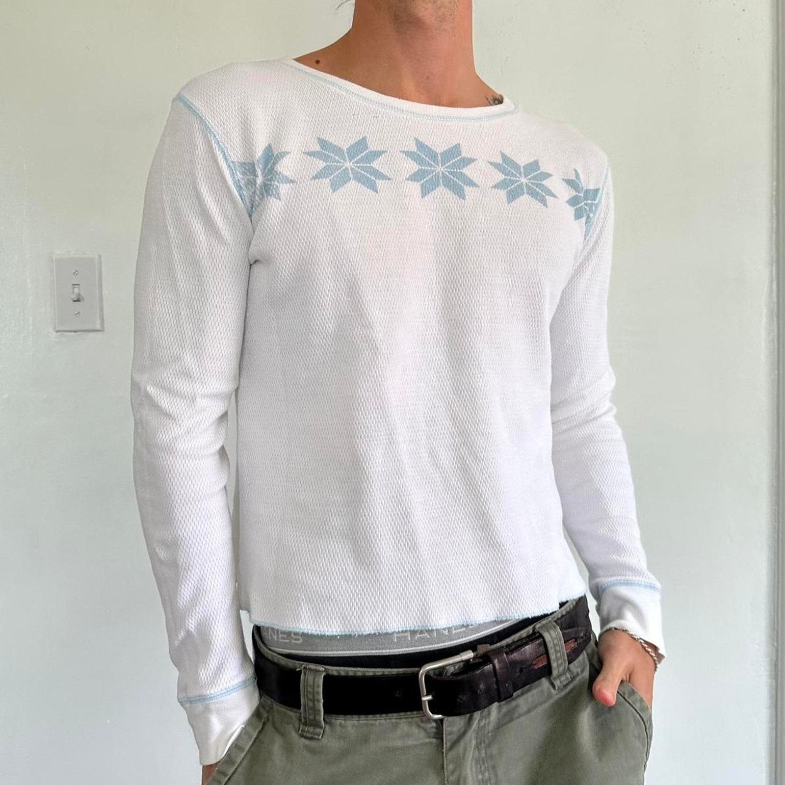Gap × Vintage Vintage Y2K GAP Snowflake Ski Thermal Waffle Raw Longsleeve Size M / US 6-8 / IT 42-44 - 7 Thumbnail