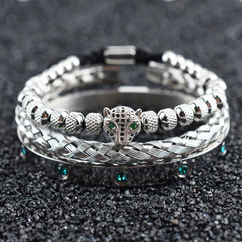 Jewelry Leopard Head Charm Crystals Stainless Steel Bracelet Size ONE SIZE - 1 Thumbnail