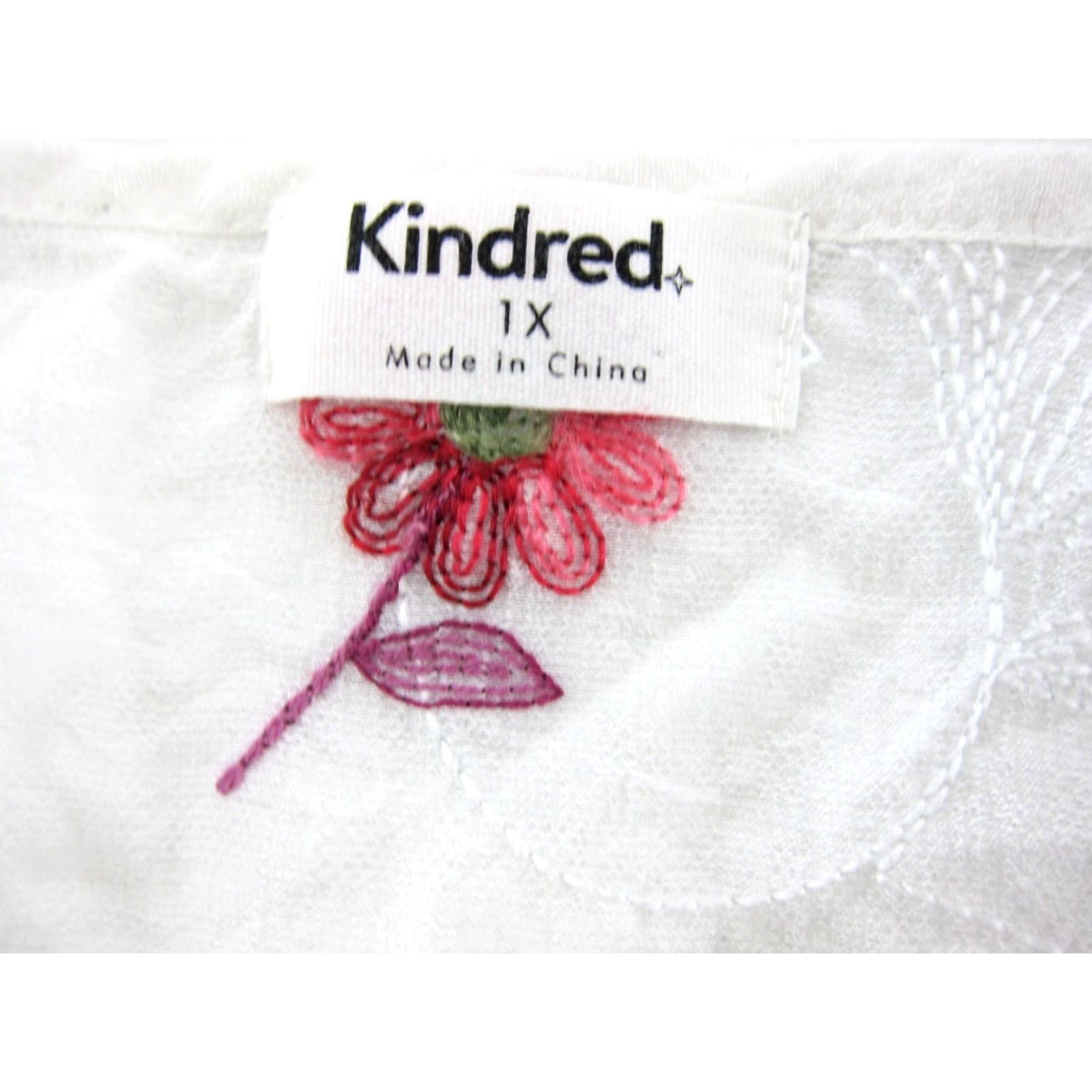 Vintage Kindred Anthropologie Blouse Rayon Embroidered White Pink Floral 3/4 Sleeve 1X Size XL / US 12-14 / IT 48-50 - 3 Thumbnail