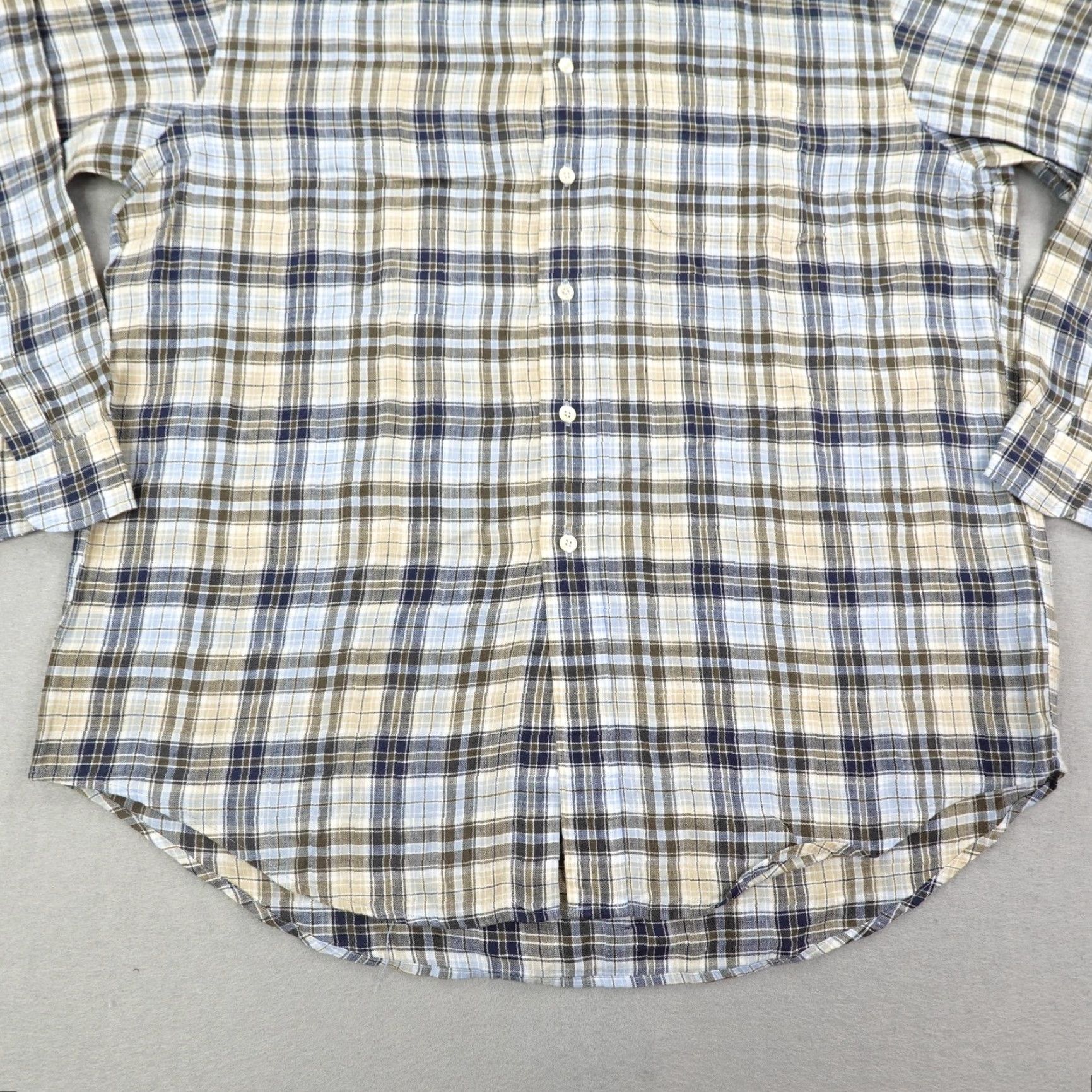 Brooks Brothers Brooks Brothers Shirt Mens Large Blue Brown Plaid Button up Linen Long Sleeve Size US L / EU 52-54 / 3 - 4 Thumbnail