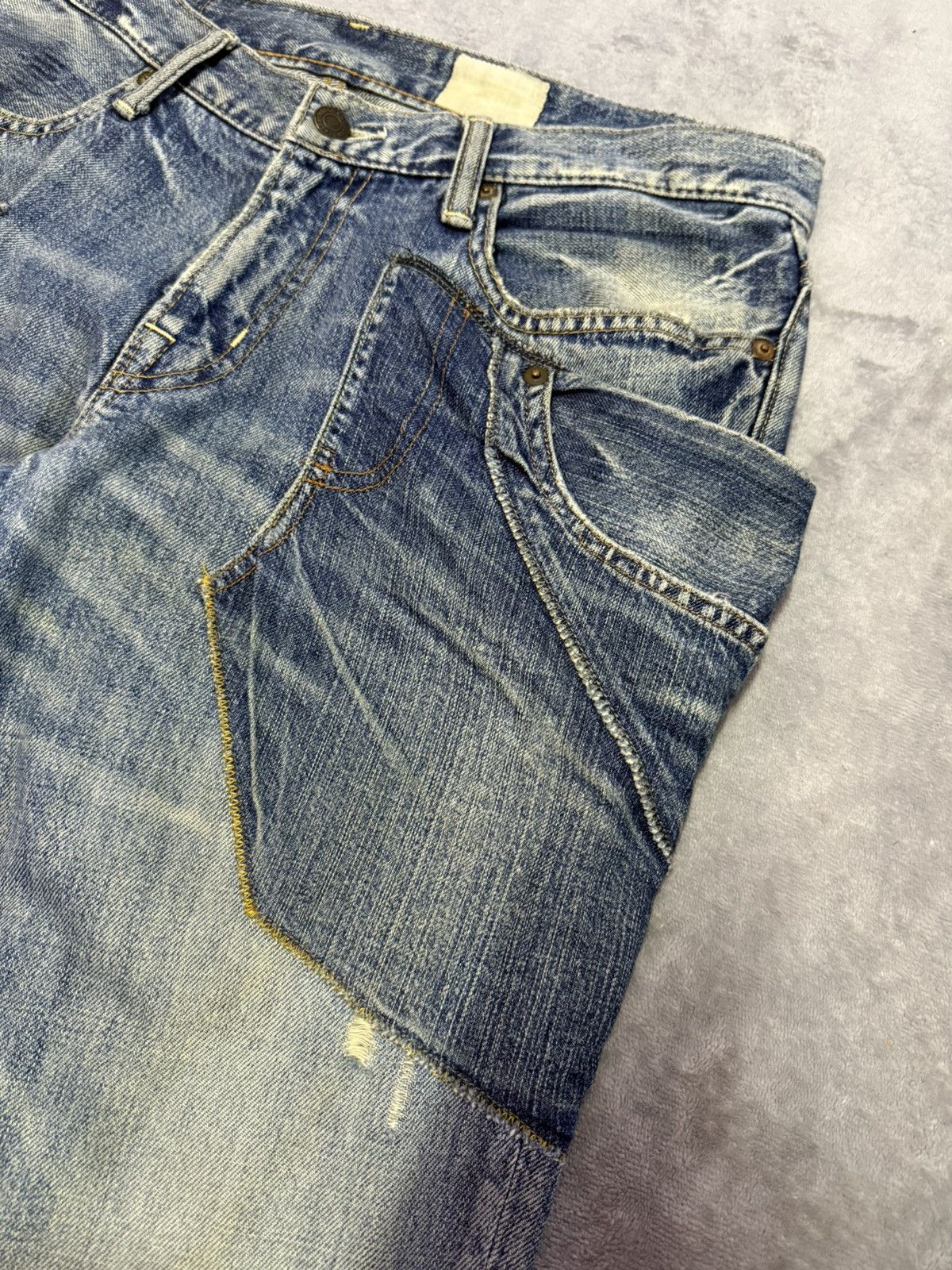 Japanese Brand × Le Grande Bleu (L.G.B.) Antgauge Japan Asymmetrical Pocket Double Waist Fade Jeans Size US 32 / EU 48 - 4 Thumbnail