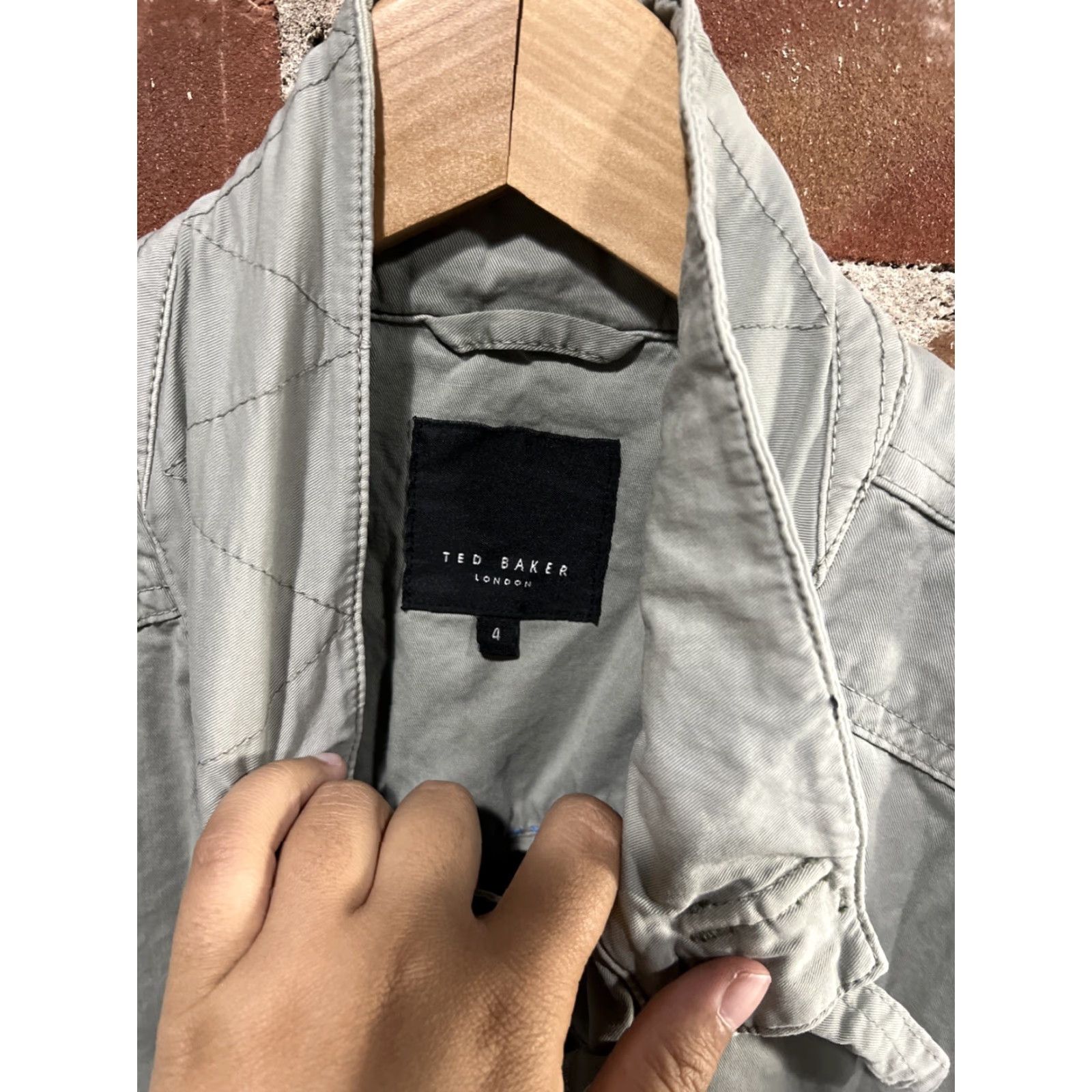Ted Baker Ted Baker Men's Jacket Aeron Layered Military Jacket Beige Canvas Cotton Button Pockets All Seasons Lightweight Collared Single-Breasted Size L Mens Size US L / EU 52-54 / 3 - 2 Thumbnail