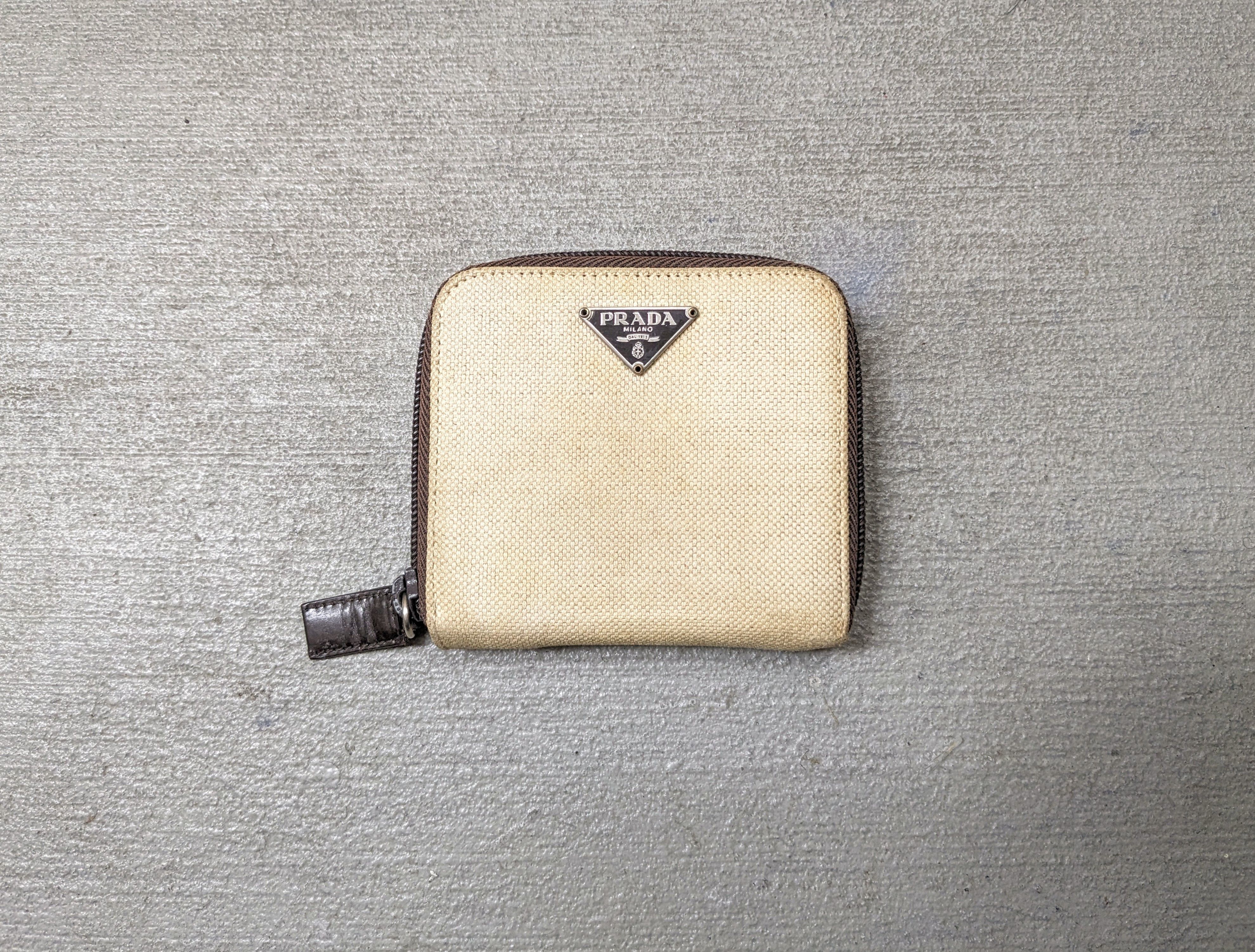 Prada Prada Wallet Hemp Beige Woven Brown Leather Bifold Italy Y2K Size ONE SIZE - 1 Thumbnail