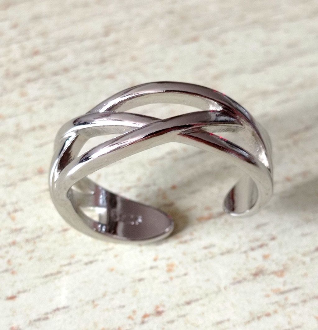 Designer × Vintage Punk Shine Dual Cross Stripes 925 Silver Ring Unique Size ONE SIZE - 6 Thumbnail
