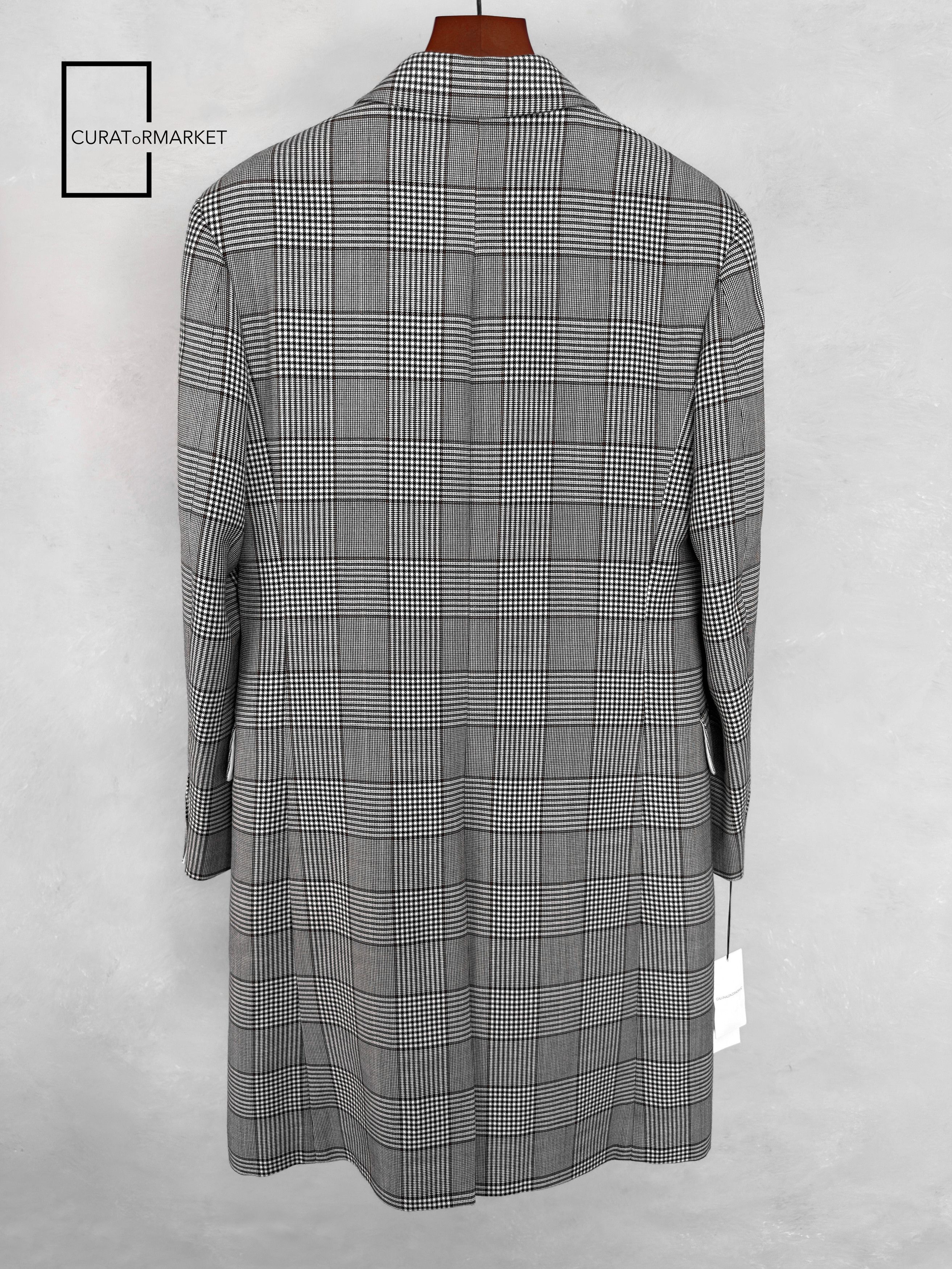 Calvin Klein 205W39NYC EU48 Iconic Raf Houndstooth Check Stripe Long Wool Coat FW18 Size US M / EU 48-50 / 2 - 4 Thumbnail