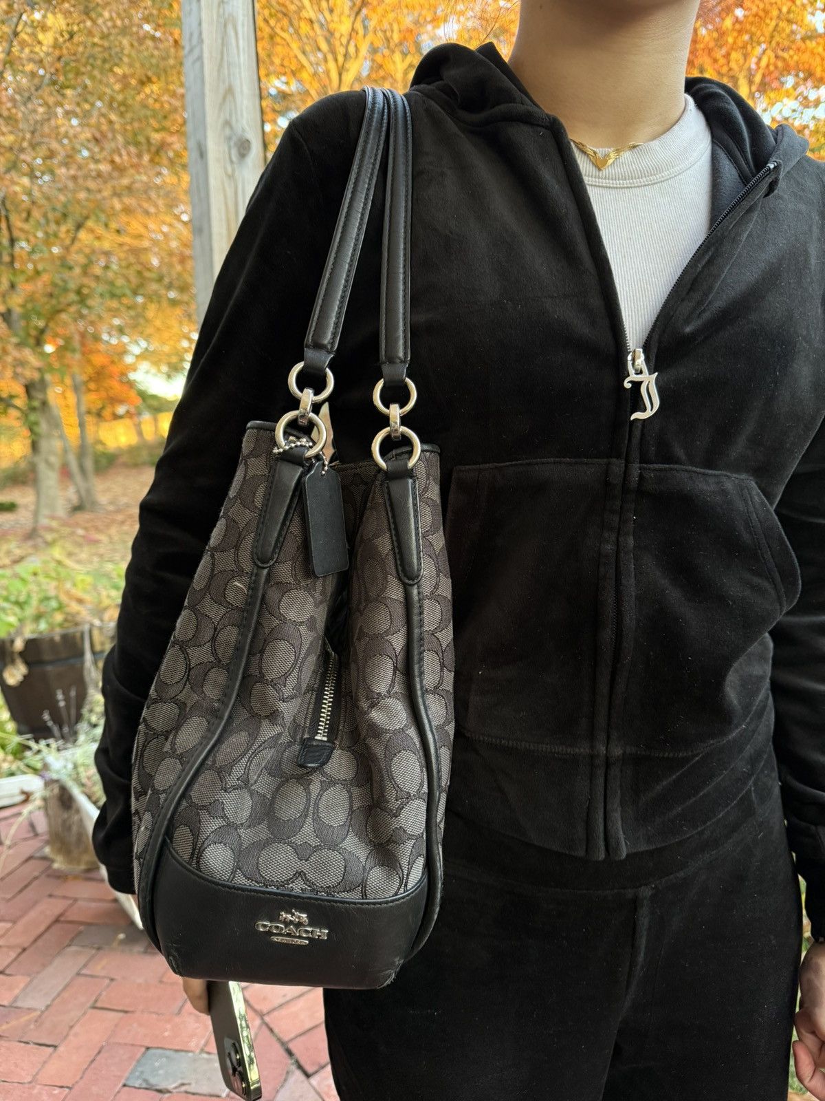 Coach Coach Phoebe Black and Charcoal Shoulder Bag Size ONE SIZE - 2 Thumbnail