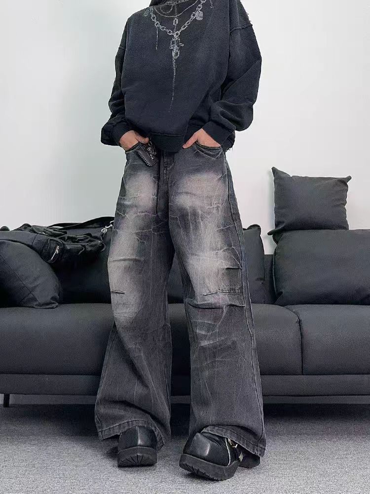 Japanese Brand × Jean baggy washed and frayed straight leg high street jeans Size US 31 - 3 Thumbnail