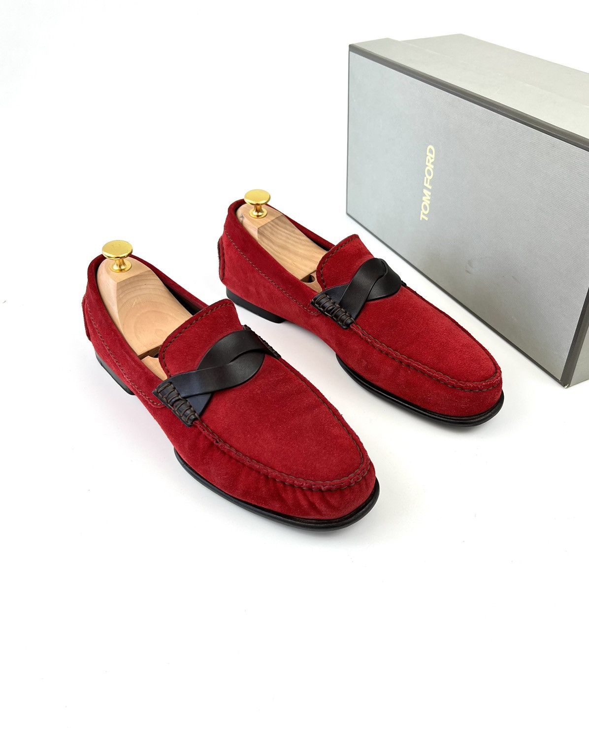 Tom Ford TOM FORD Loafers Suede Shoes Woven Strap Red Men’s Size US 8 / EU 41 - 1 Thumbnail