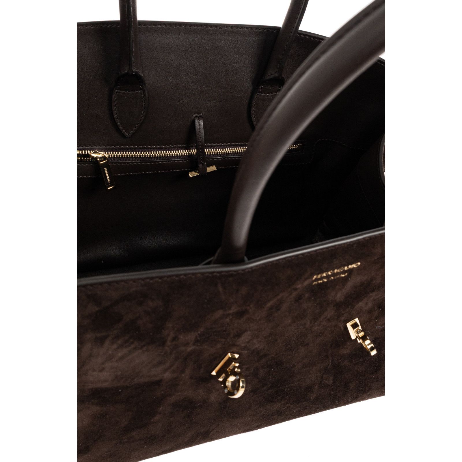 Salvatore Ferragamo FERRAGAMO Hug Suede Testa Di Moro Top Handle Bag New & Authe Size ONE SIZE - 4 Thumbnail