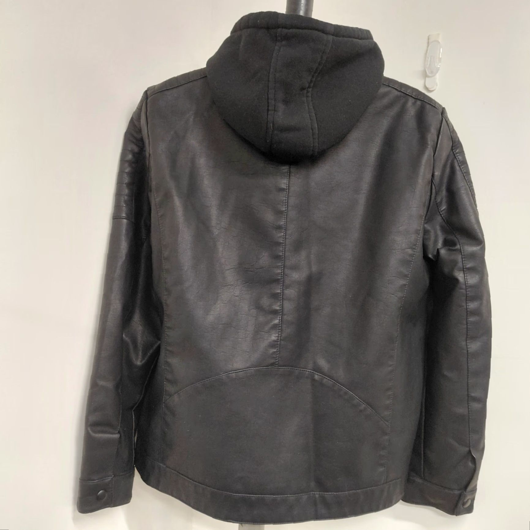 Apt. 9 Apt. 9 Men's Jacket Black Faux Leather Hooded Coat Pockets Zipper Short | Size L | Regular Fit | Motorcycle Style Size US L / EU 52-54 / 3 - 5 Thumbnail