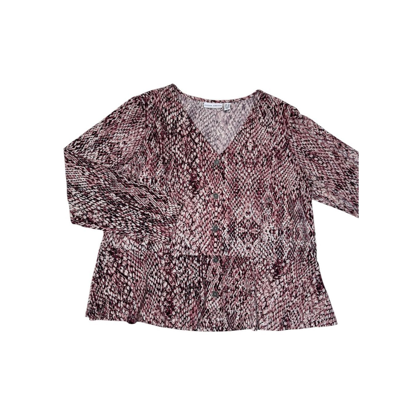 Other Susan Graver Animal Print Liquid Knit Button Front Peplum T Size XL / US 12-14 / IT 48-50 - 3 Thumbnail