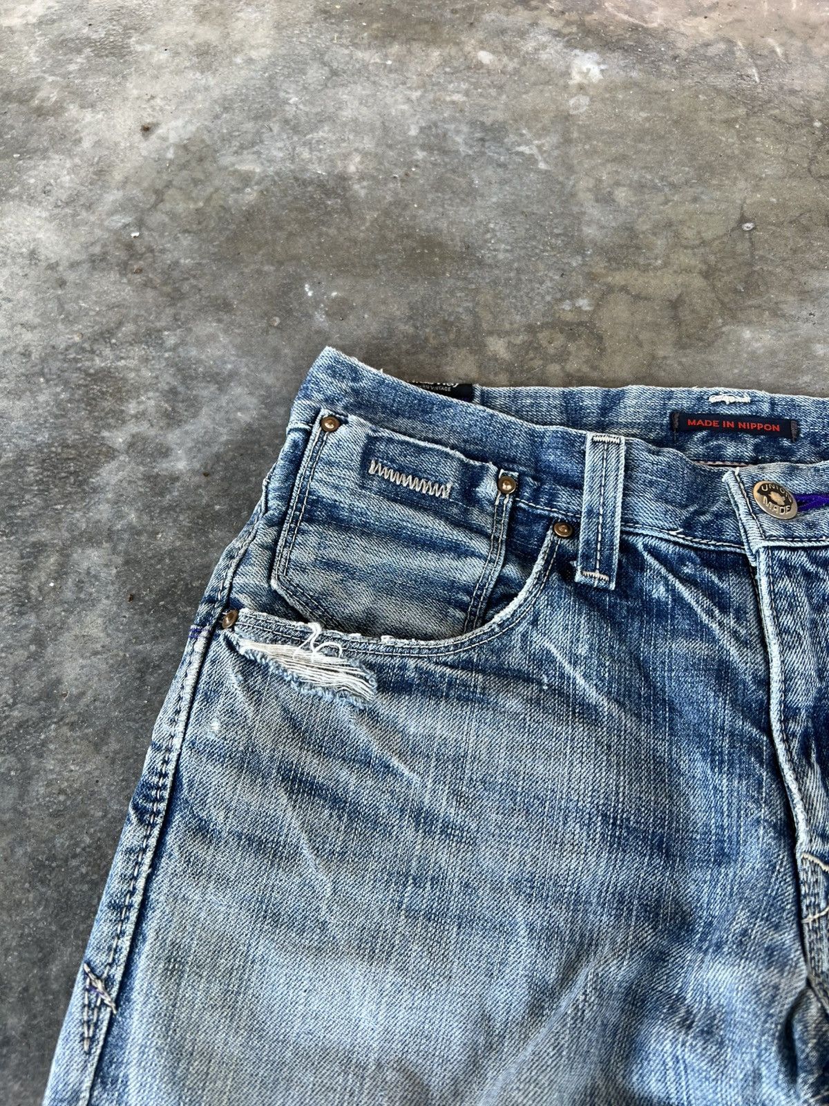 Japanese Brand 💥FLARE💥VINTAGE 90’S STYLE BLUE WAY DISTRESS JEANS VERY RARE Size US 31 - 8 Thumbnail