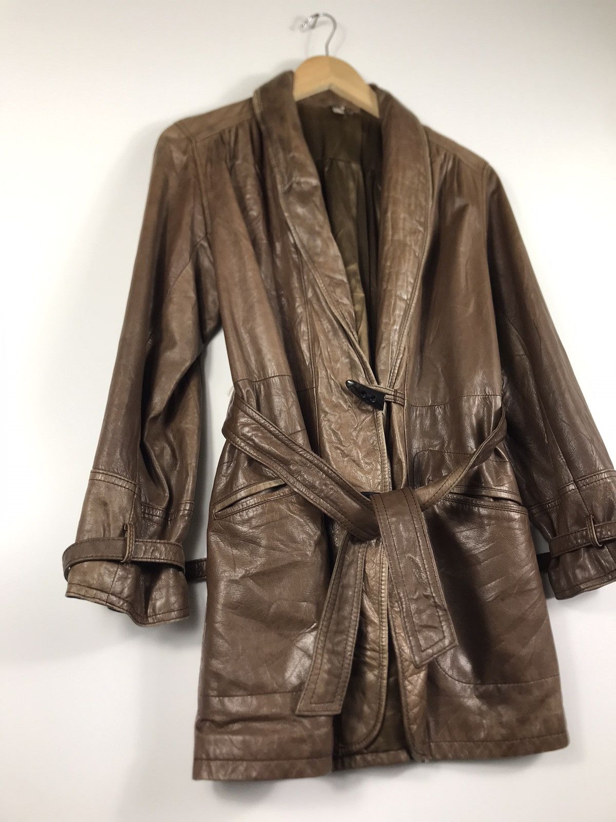 Genuine Leather ⚡️Vintage Duffle Leather Trench Coat Jacket Size M / US 6-8 / IT 42-44 - 2 Thumbnail