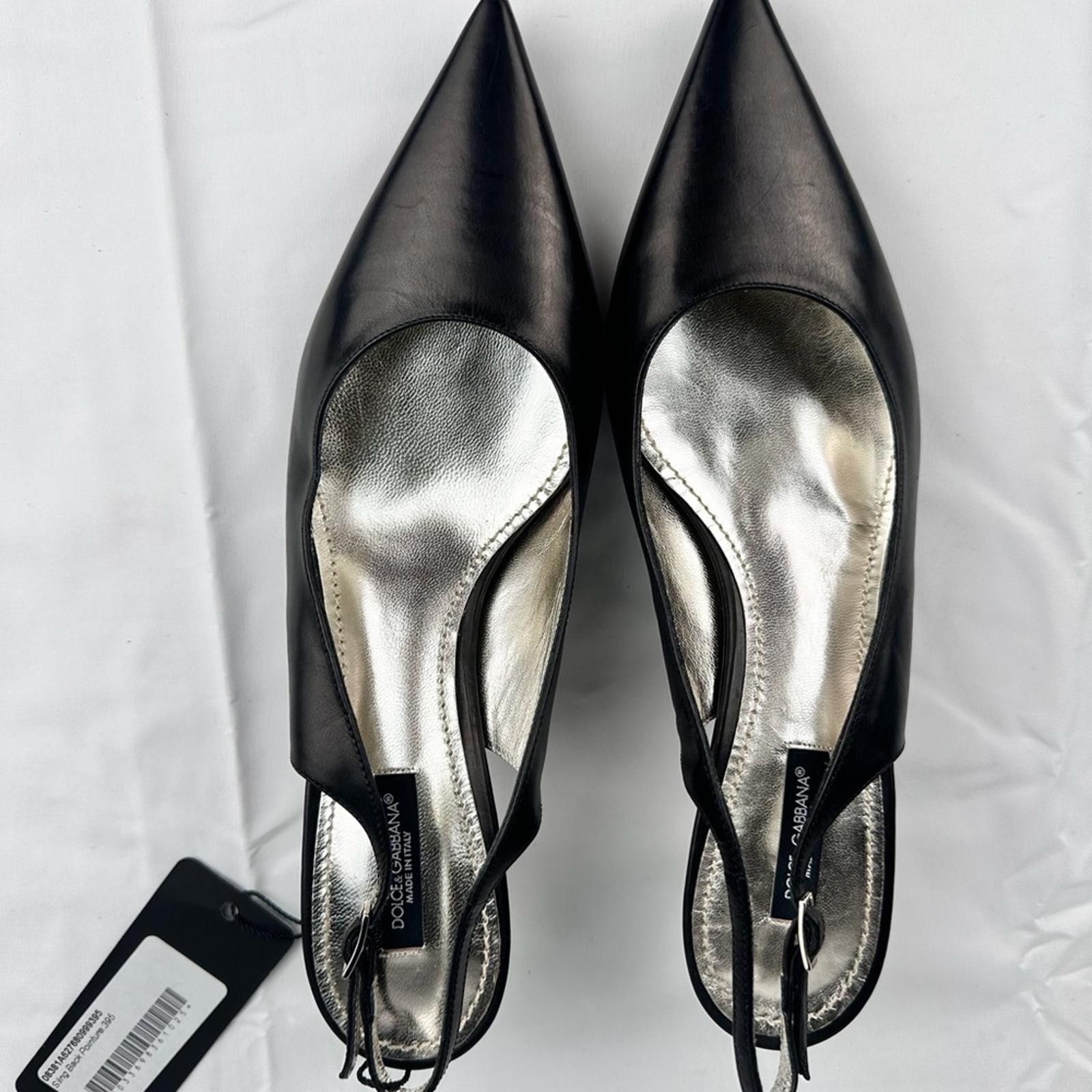 Dolce & Gabbana Vero Cuoio Black Leather Slingback Pumps New EU 39.5 Size US 9 / IT 39 - 5 Thumbnail