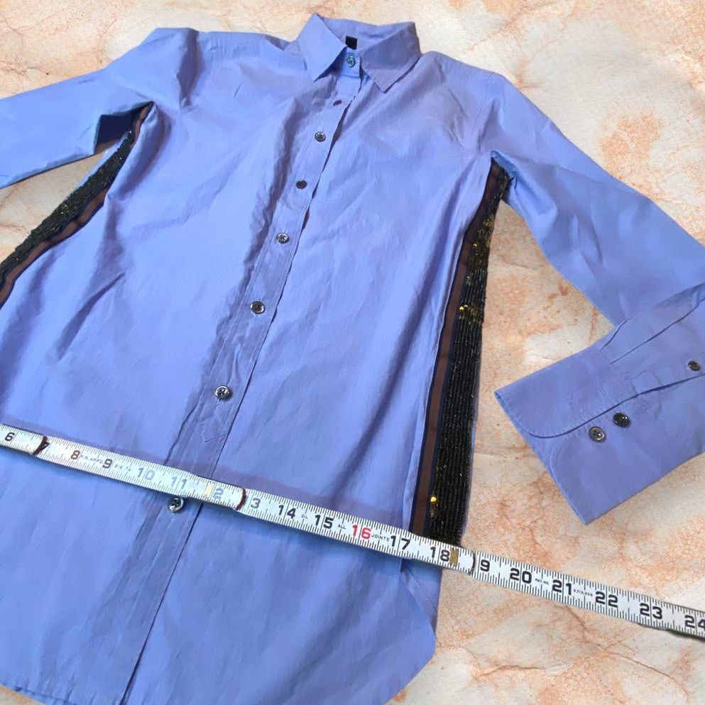 J.Crew J. Crew Periwinkle Blue/Purple Sequin Cotton Button Shirt 2 Size XS / US 0-2 / IT 36-38 - 4 Thumbnail
