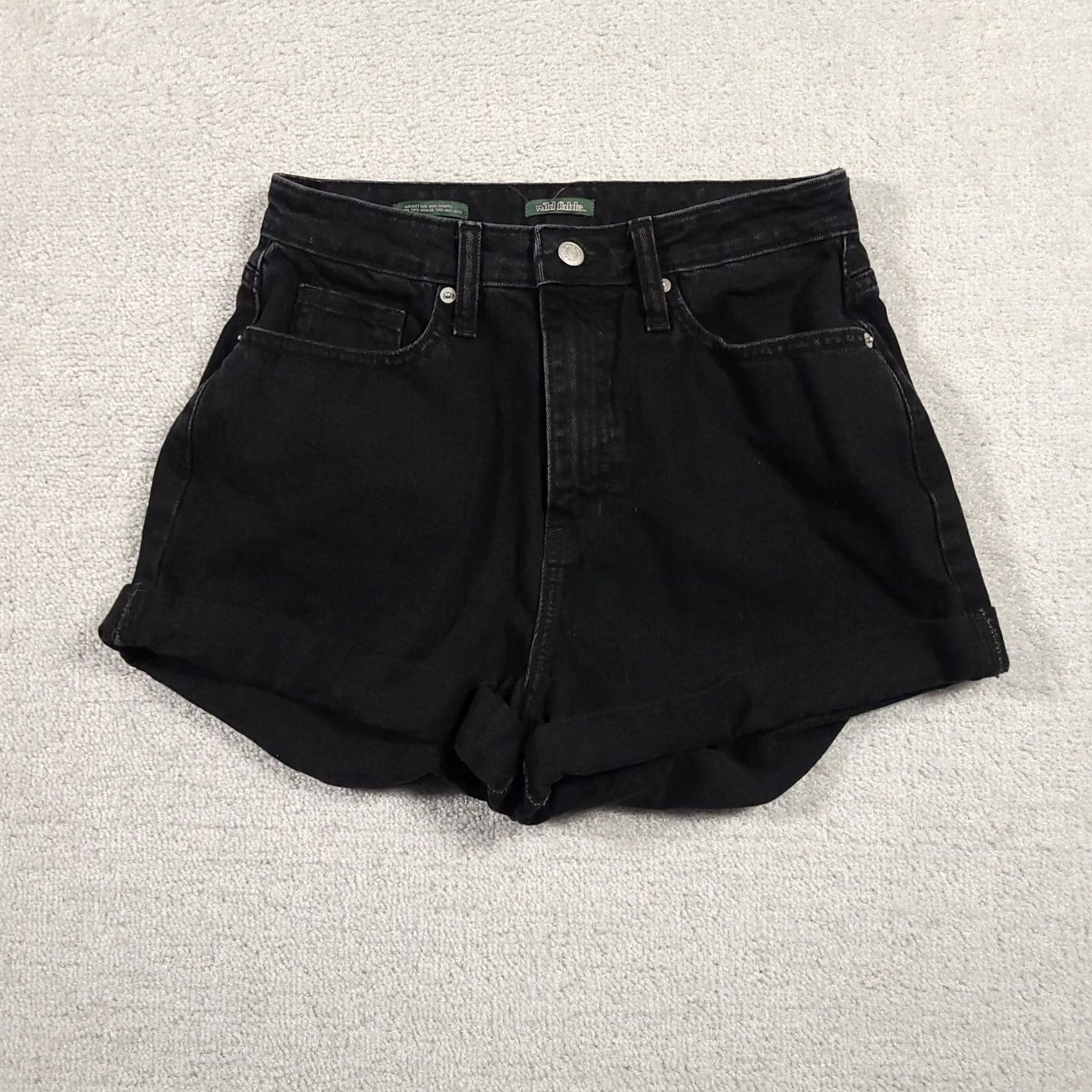 Vintage Wild Fable Jean Shorts Highest Rise Women's Size 8 Black Denim 2" Cuffed High Rise 27in Waist 5-Pocket Shorts Casual Vintage: NoMens Womens Girls Size 30" / US 8 / IT 44 - 2 Thumbnail